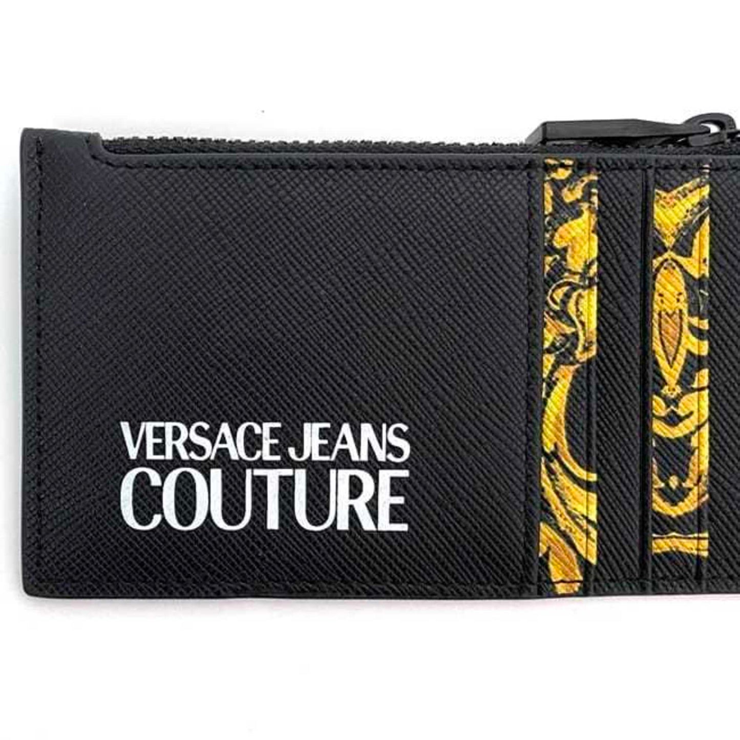 Versace Coin Case Ec-23104 Black Yellow Jeans Couture 72Ya5Pb3 Card Holder Saffiano Leather Versace