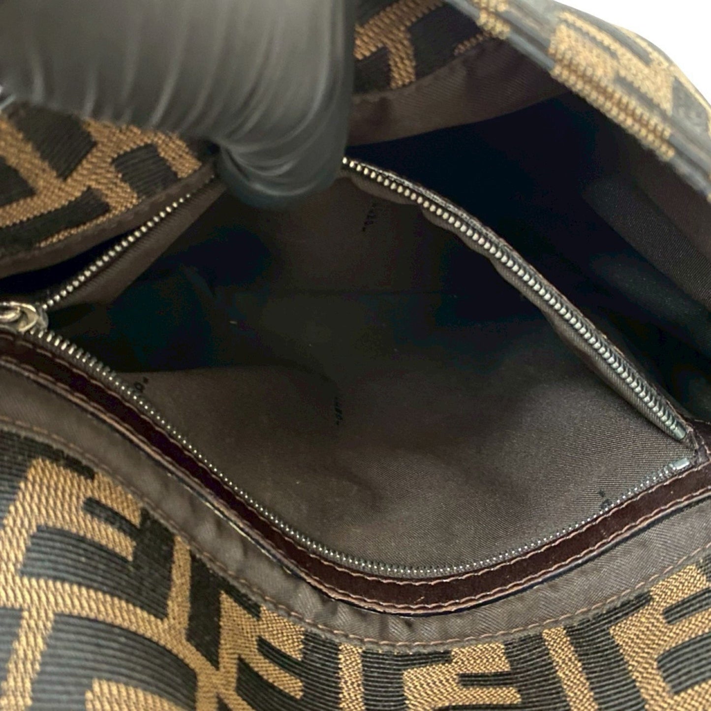 Fendi Mamma Bucket Zucca Ff Pattern Leather Canvas Semi-One Shoulder Bag Brown Black 38275