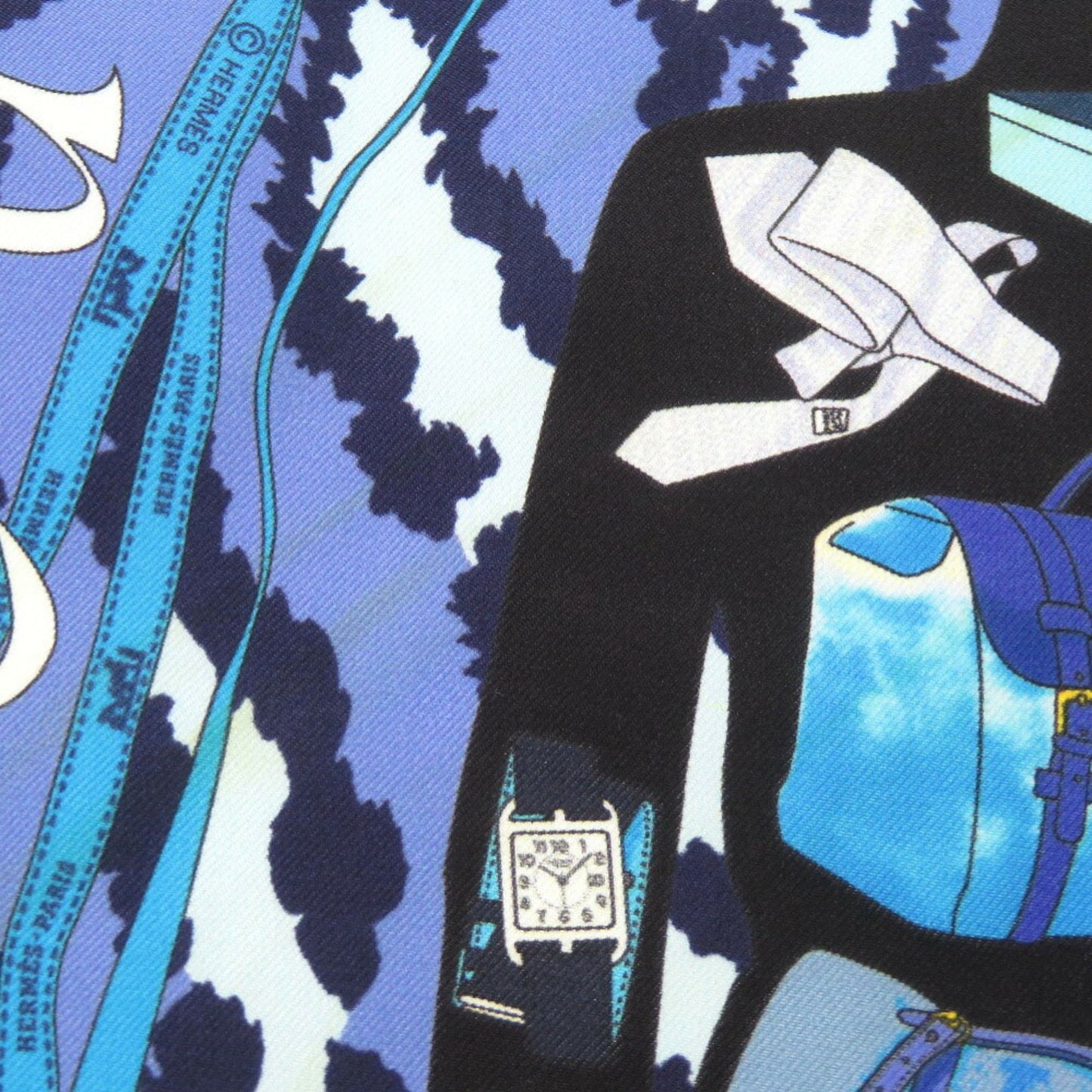 Hermes Carr 40 Monsieur Et Madame Monsieur & Madame Silk Blue Scarf Muffler 0821Hermes