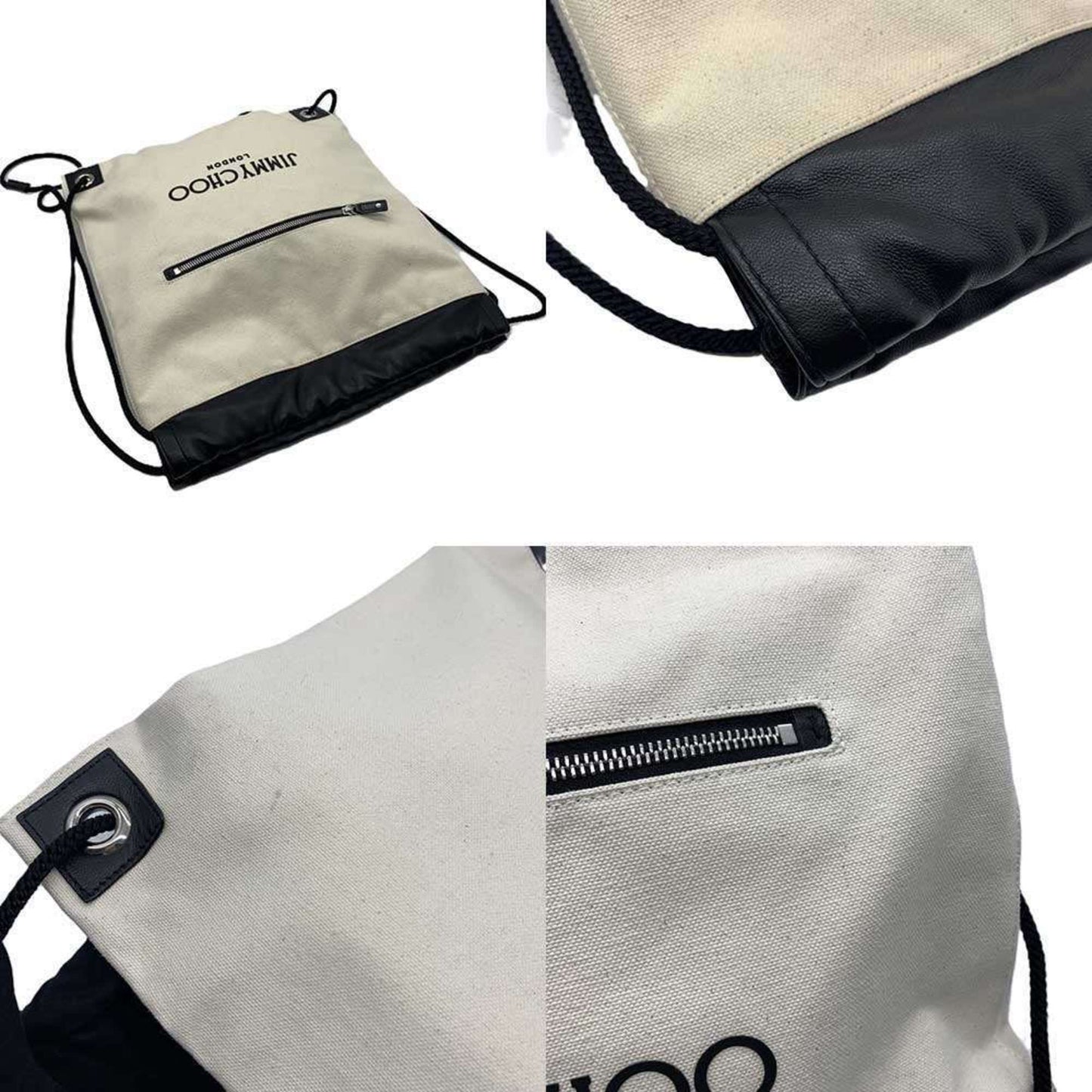 Jimmy Choo Canvas Backpack Knapsack White X Black