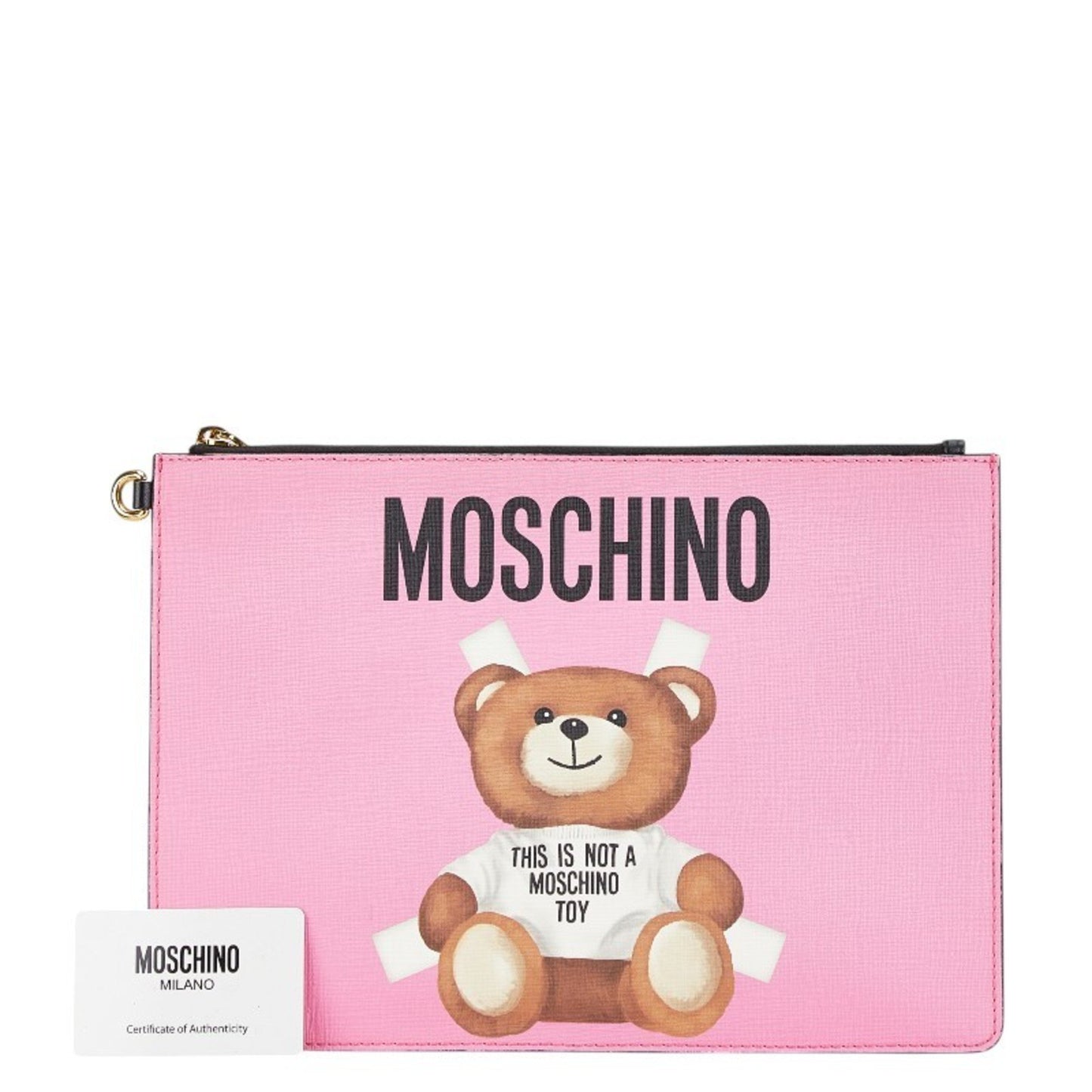 Moschino Bear Print Clutch Bag In Pink Leather