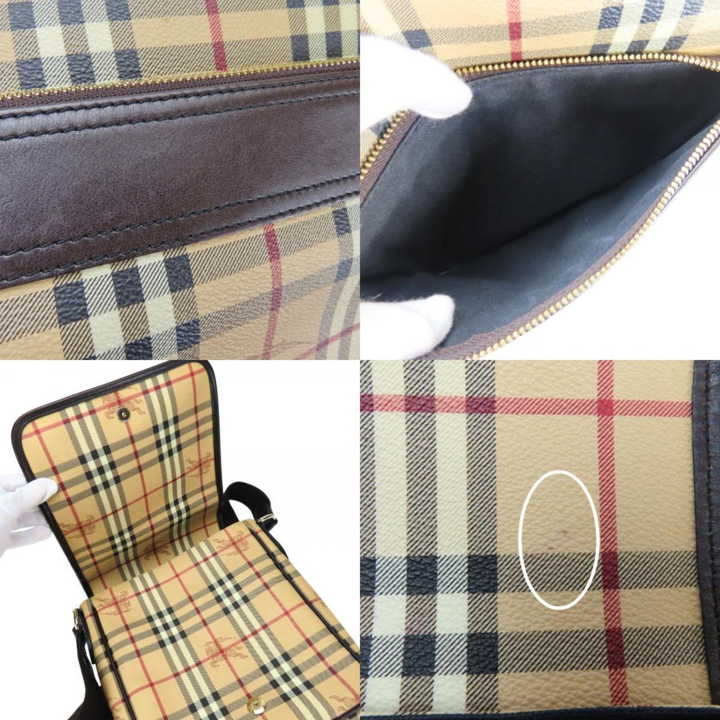 Burberry Shoulder Bag Leather Beige Brown Nova Check