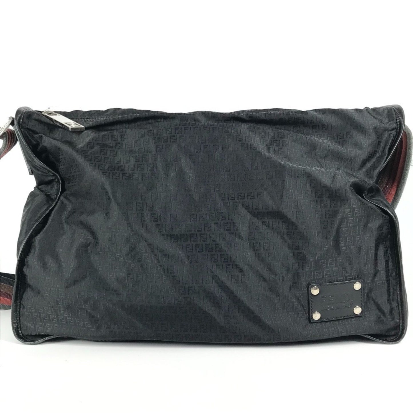 Fendi 7Va148 Zucca Logo Bag Crossbody Messenger Shoulder Leather Nylon
