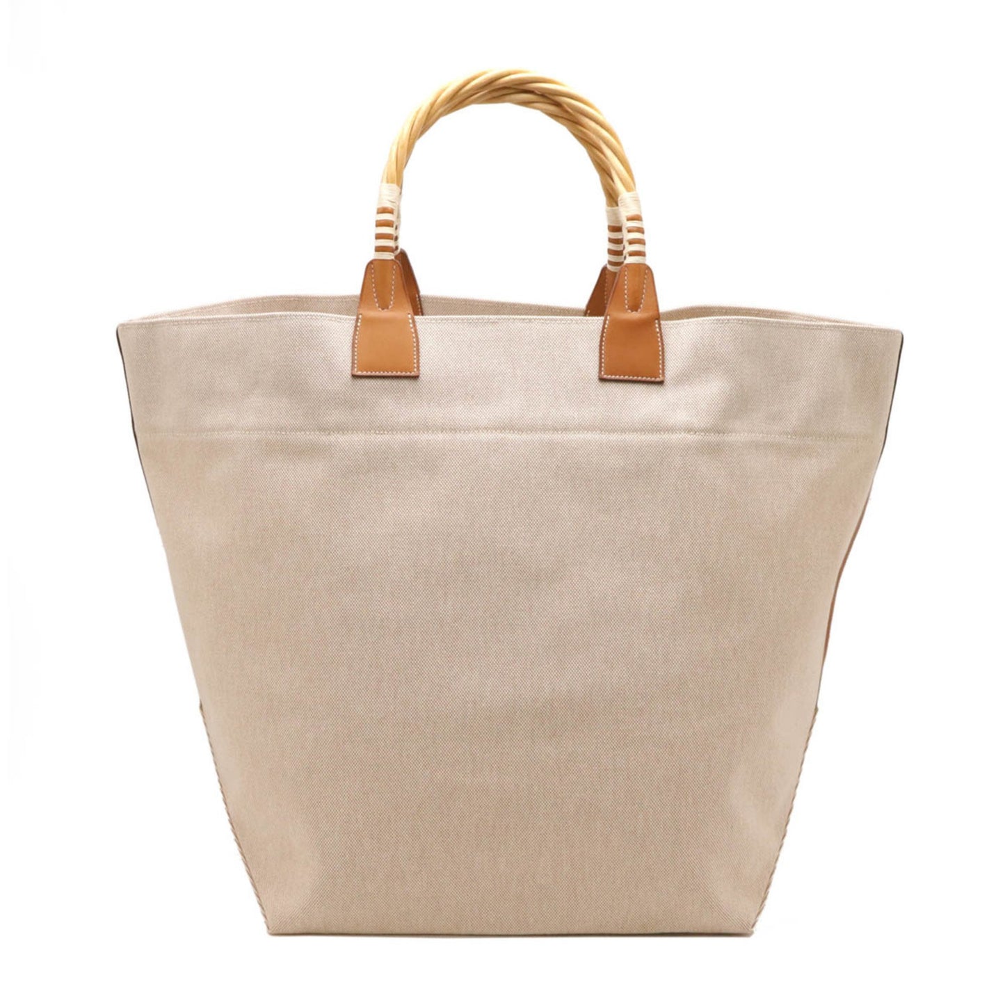 Hermes Hermes Steeple Tote Bag Large Toile H Straw Vaubarenia Leather Beige Brown ?P Engraved