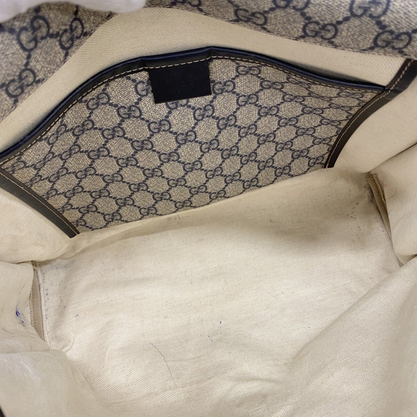 Gucci Gg Supreme Sherry Line Shoulder Bag 246411 Navy Beige