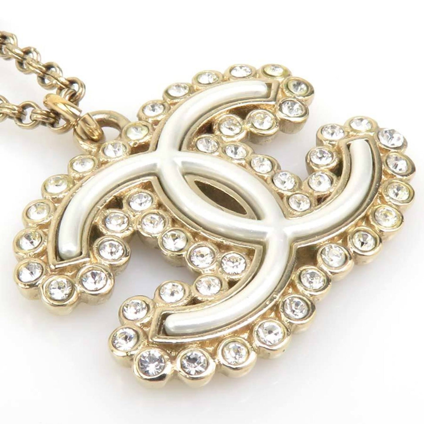 Chanel Necklace Coco Mark Metal Rhinestone Gold Silver Pink