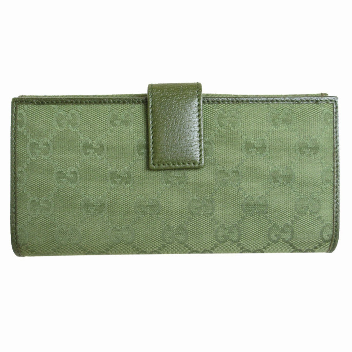 Gucci Bi-Fold Long Wallet Gg Canvas Khaki Green Silver