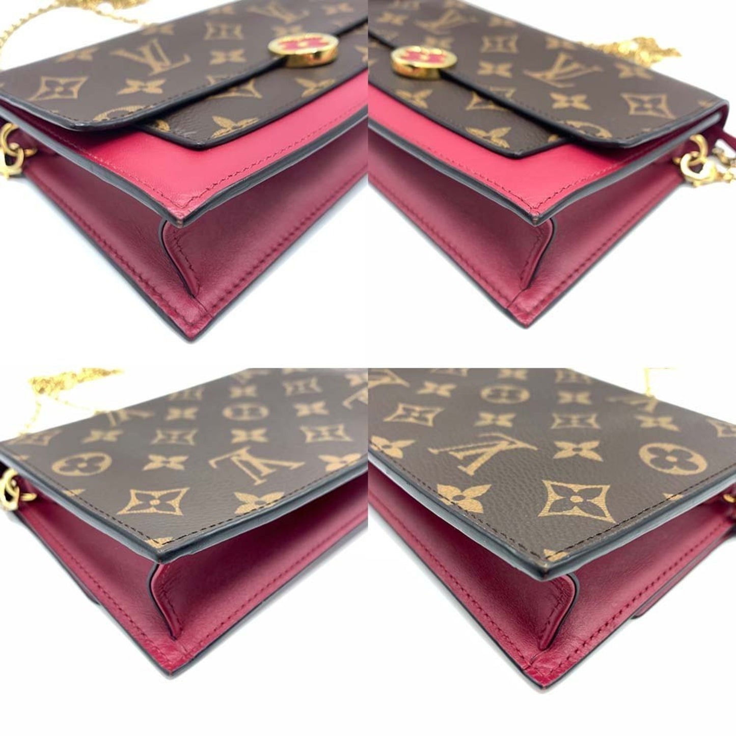 Louis Vuitton Chain Wallet Portefeuille Flor Shoulder Monogram Fuchsia Pochette Clutch Flower