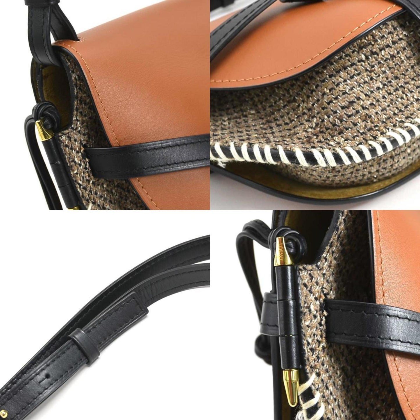 Loewe Shoulder Bag Gate Small Leather Tweed Brown X Black