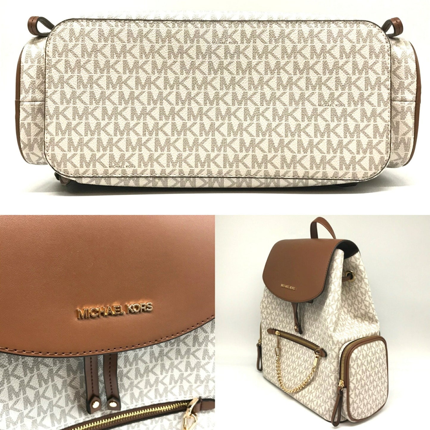 Michael Kors Chain Backpack Brown X Ivory Jet Set Item 35T1Gttb3B Michael Kors