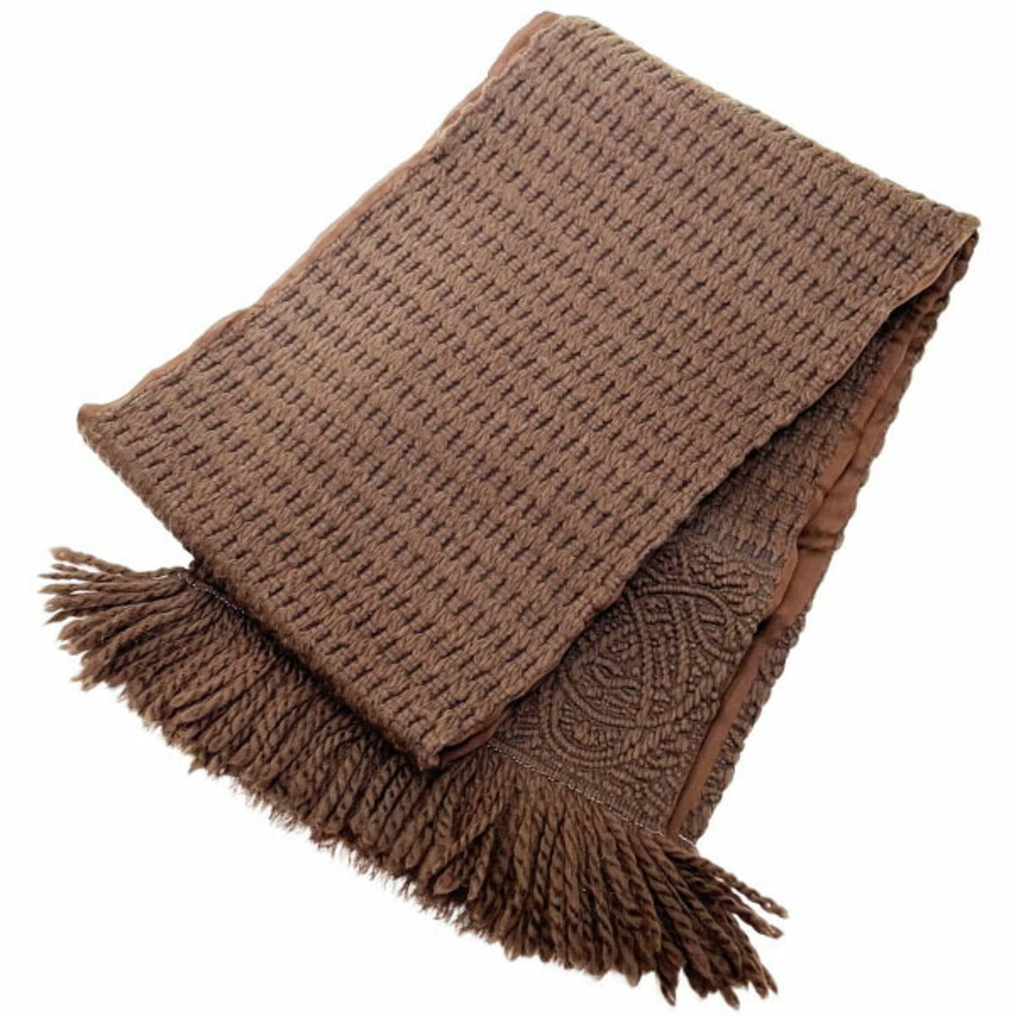 Loewe Scarf Wool Yarn Silk Dark Brown Stole Shawl Yy-14487