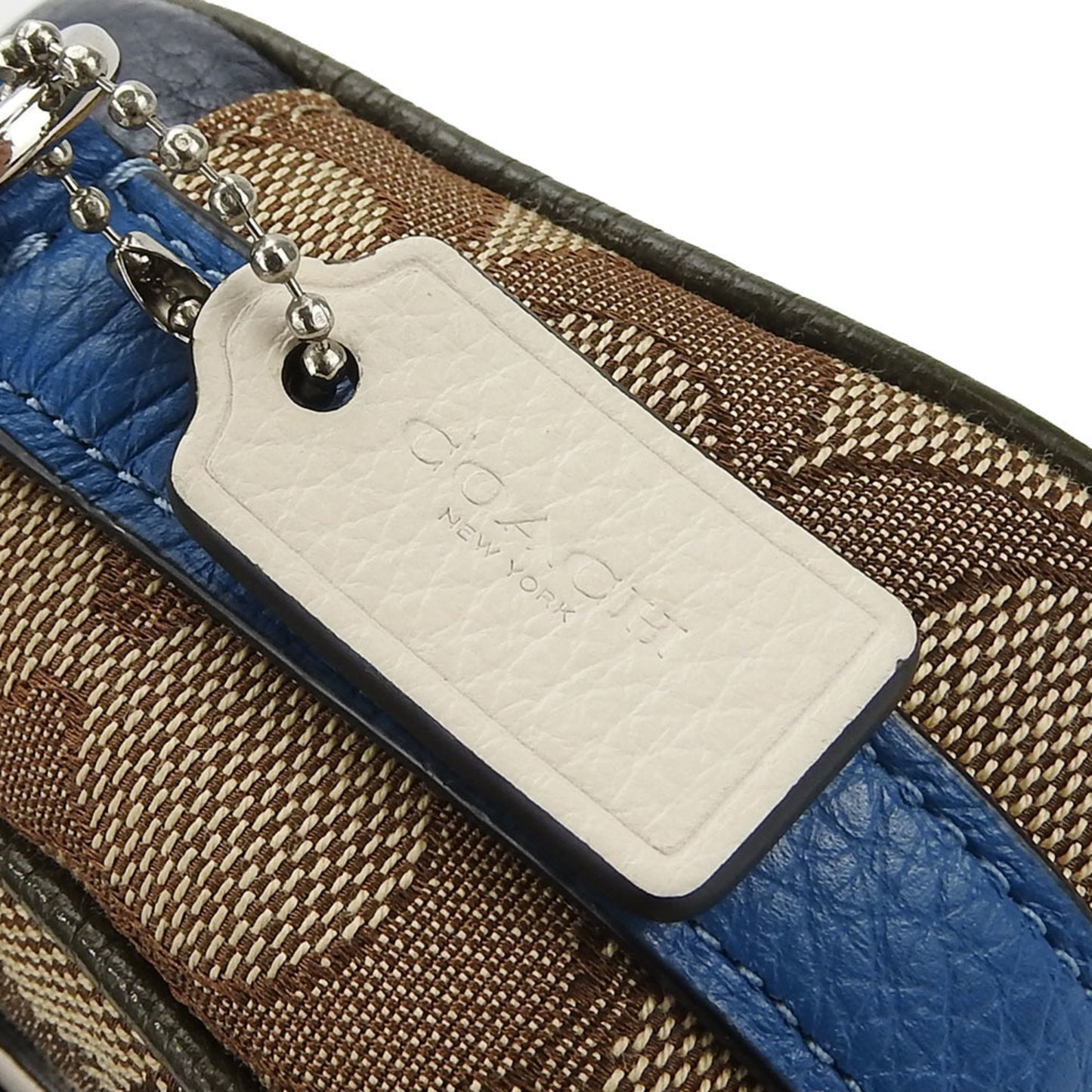 Coach Shoulder Bag 2635 Signature Dempsey Canvas Leather Beige Blue Khaki Camera Pochette