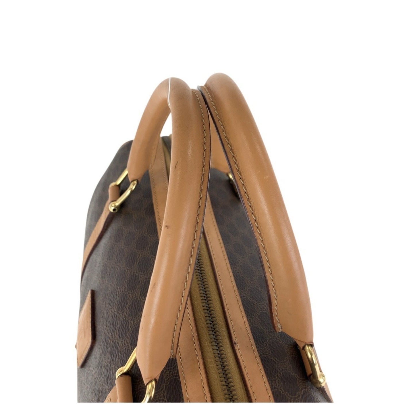 Celine Macadam Brown Gold Hardware Leather M14 Handbag Boston Bag