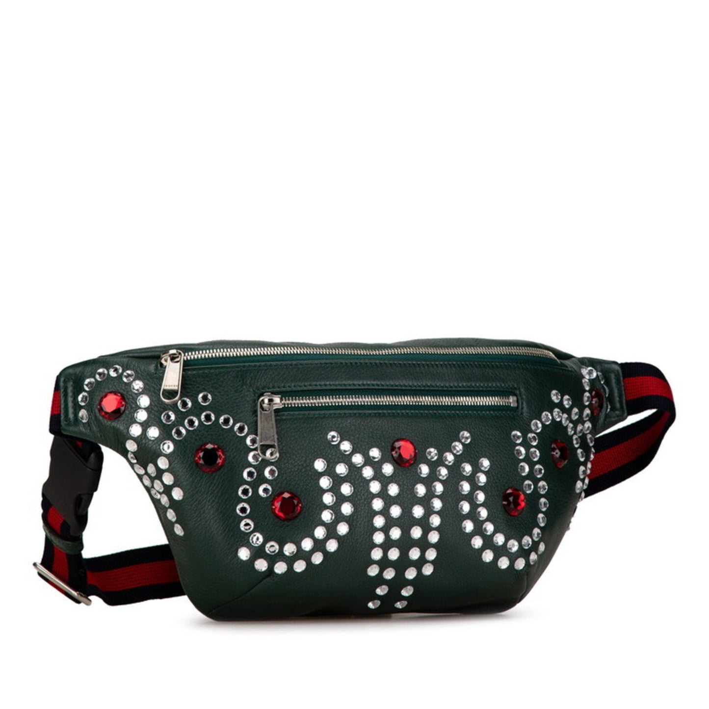 Gucci Bijou Stone Body Bag Waist 484683 Moss Green Multicolor Leather