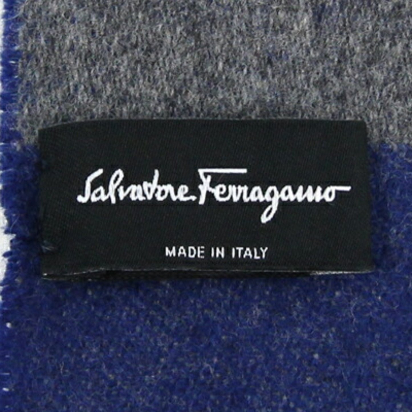 Salvatore Ferragamo Scarf Gancini 527941 Blue Grey Wool Cashmere