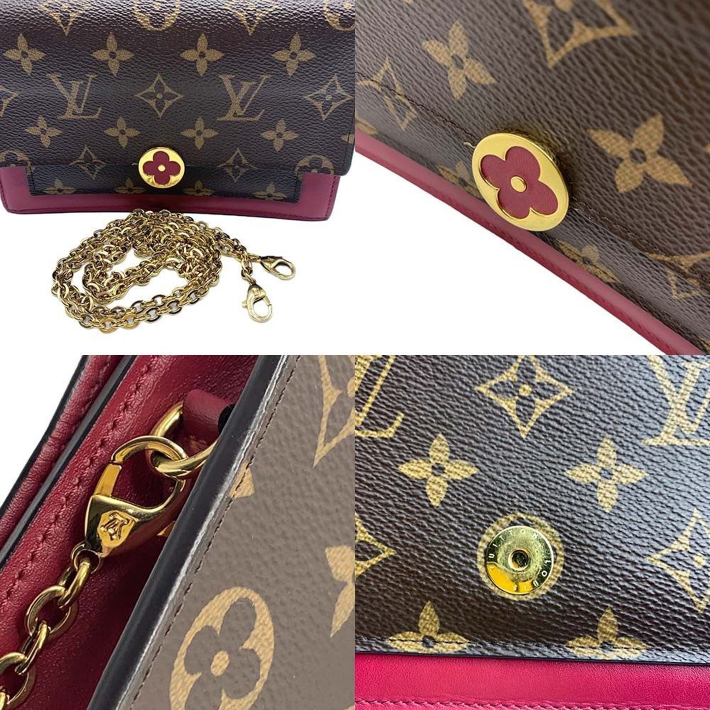 Louis Vuitton Chain Wallet Portefeuille Flor Shoulder Monogram Fuchsia Pochette Clutch Flower