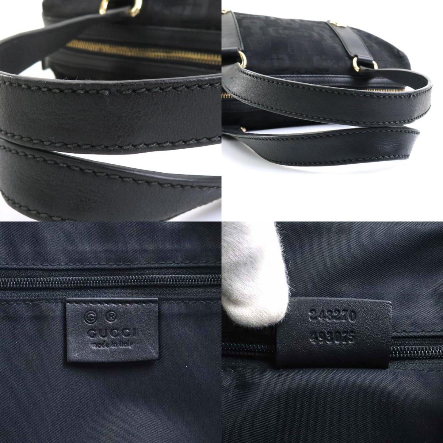 Gucci Handbag Canvas Leather Black Gold