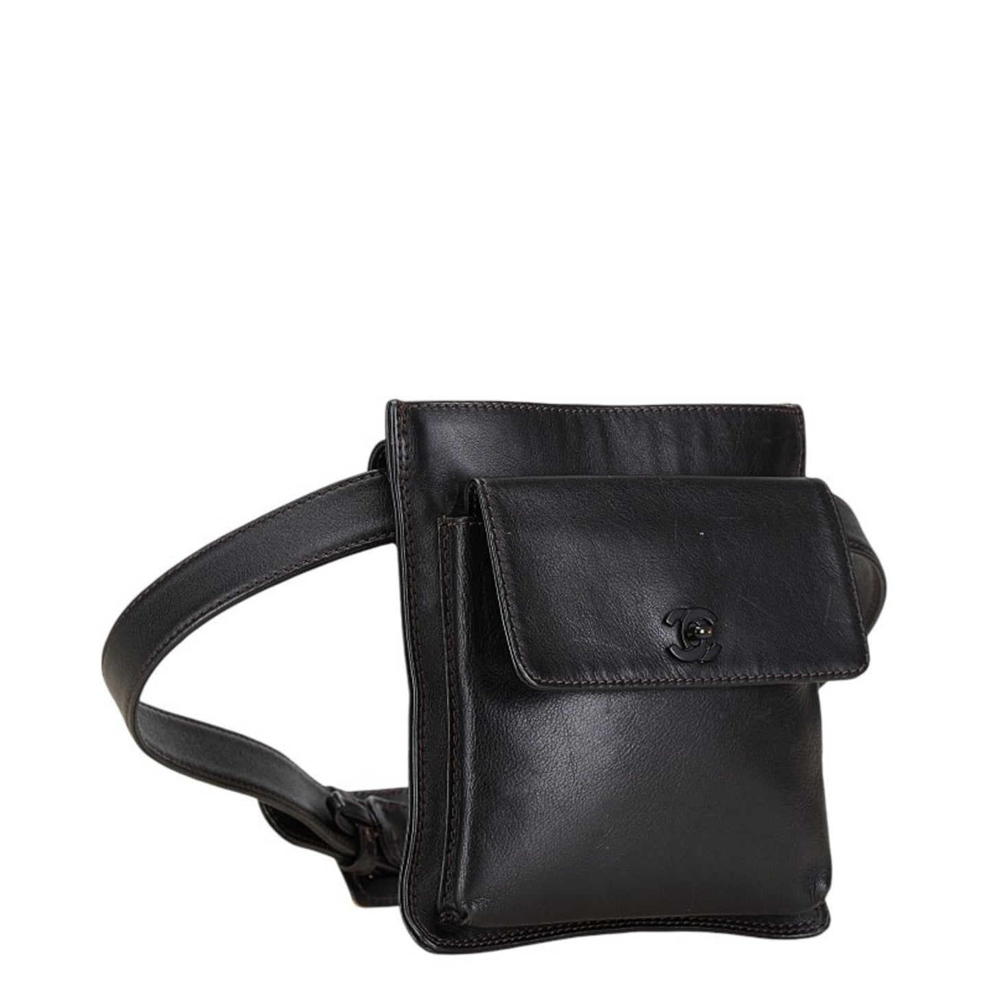 Chanel Coco Mark Waist Bag Belt 75/30 Black Lambskin