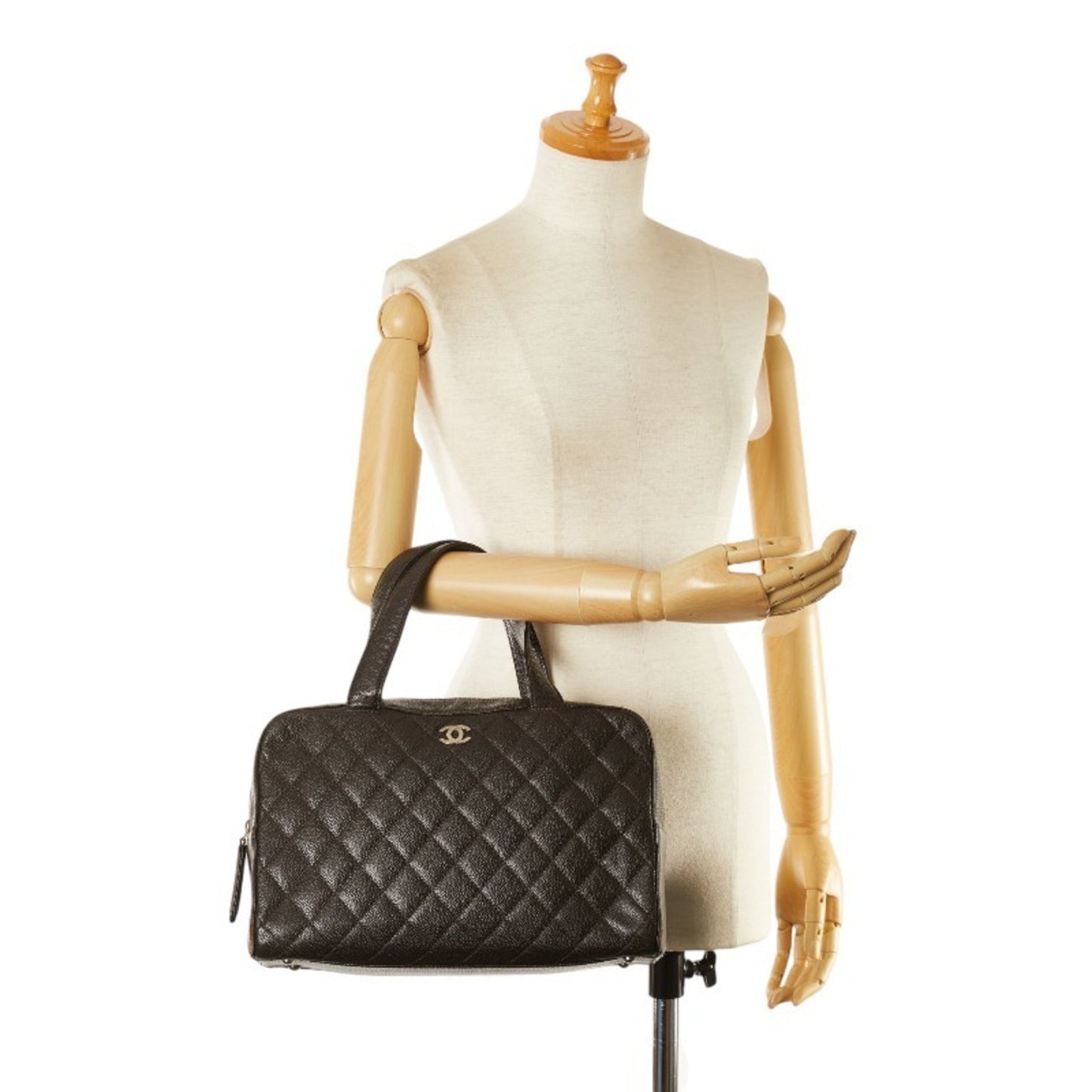 Chanel Coco Mark Handbag Boston Bag Brown Caviar Skin