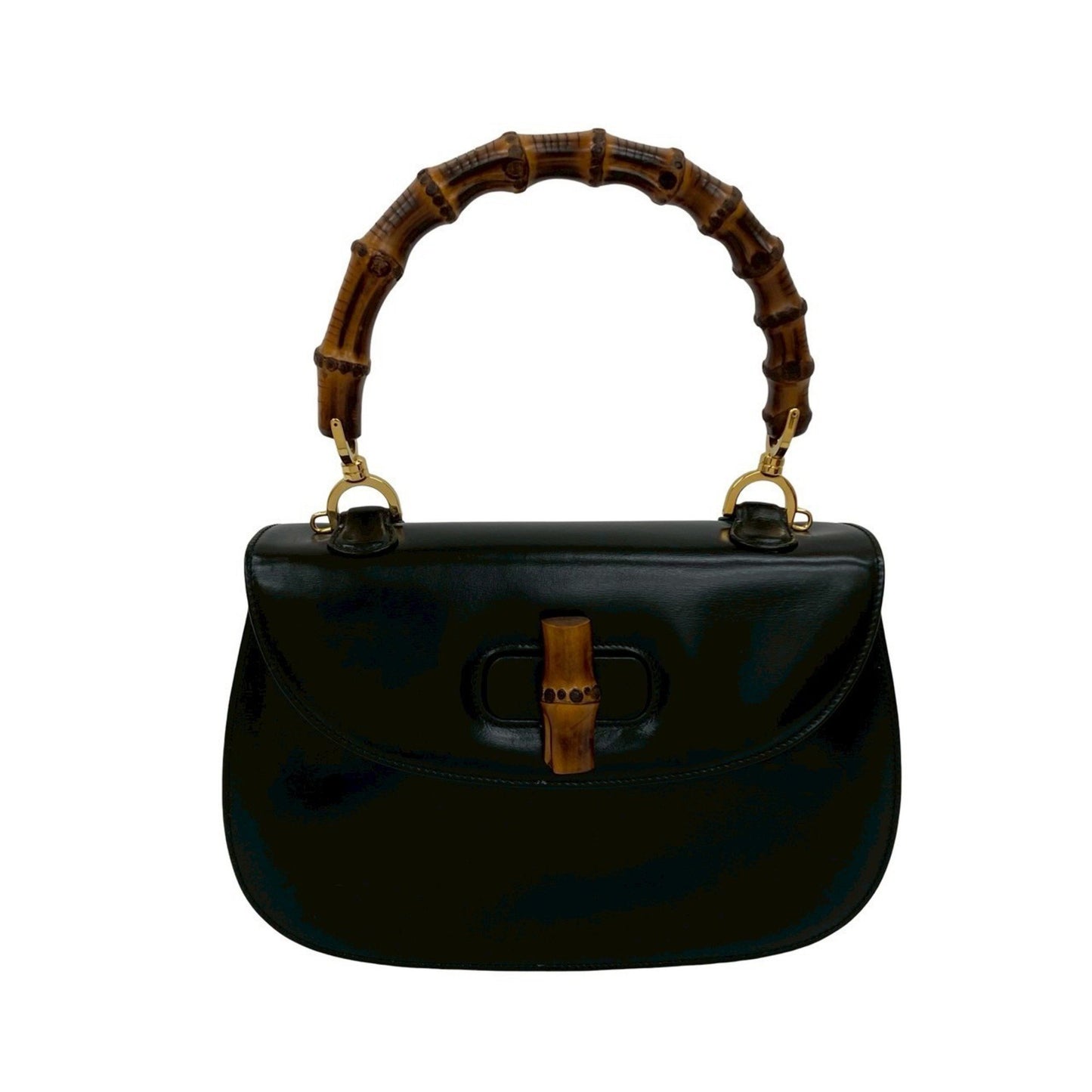Gucci Old Gucci Bamboo Turnlock Leather Handbag/Mini Tote Bag In Black 55734