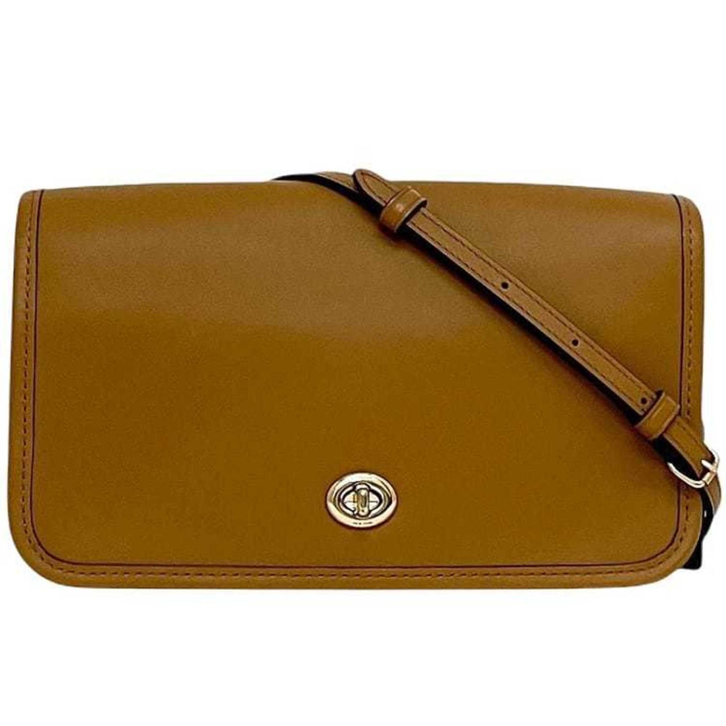 Coach Shoulder Bag Ec-23956 Camel Brown F87768 Leather Crossbody Turnlock Flap