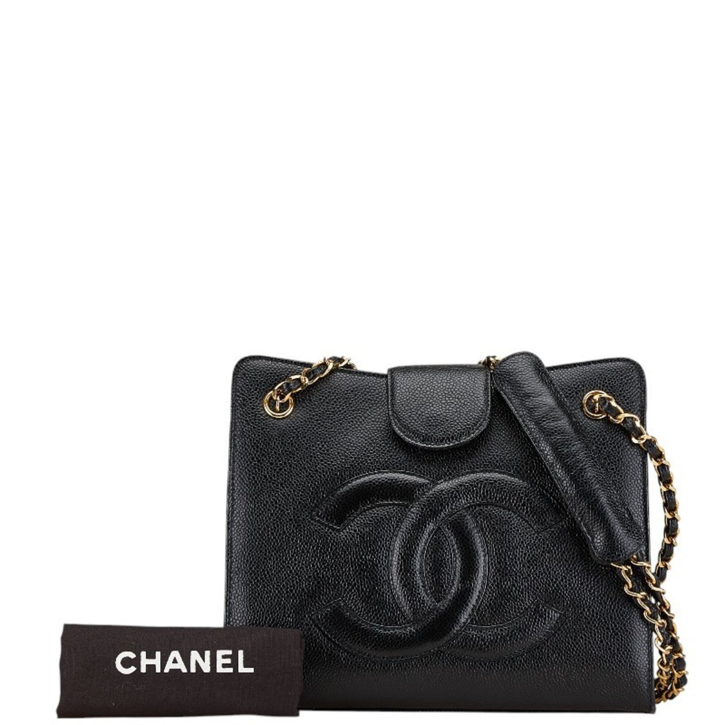 Chanel Coco Mark Chain Shoulder Bag Tote Black Caviar Skin