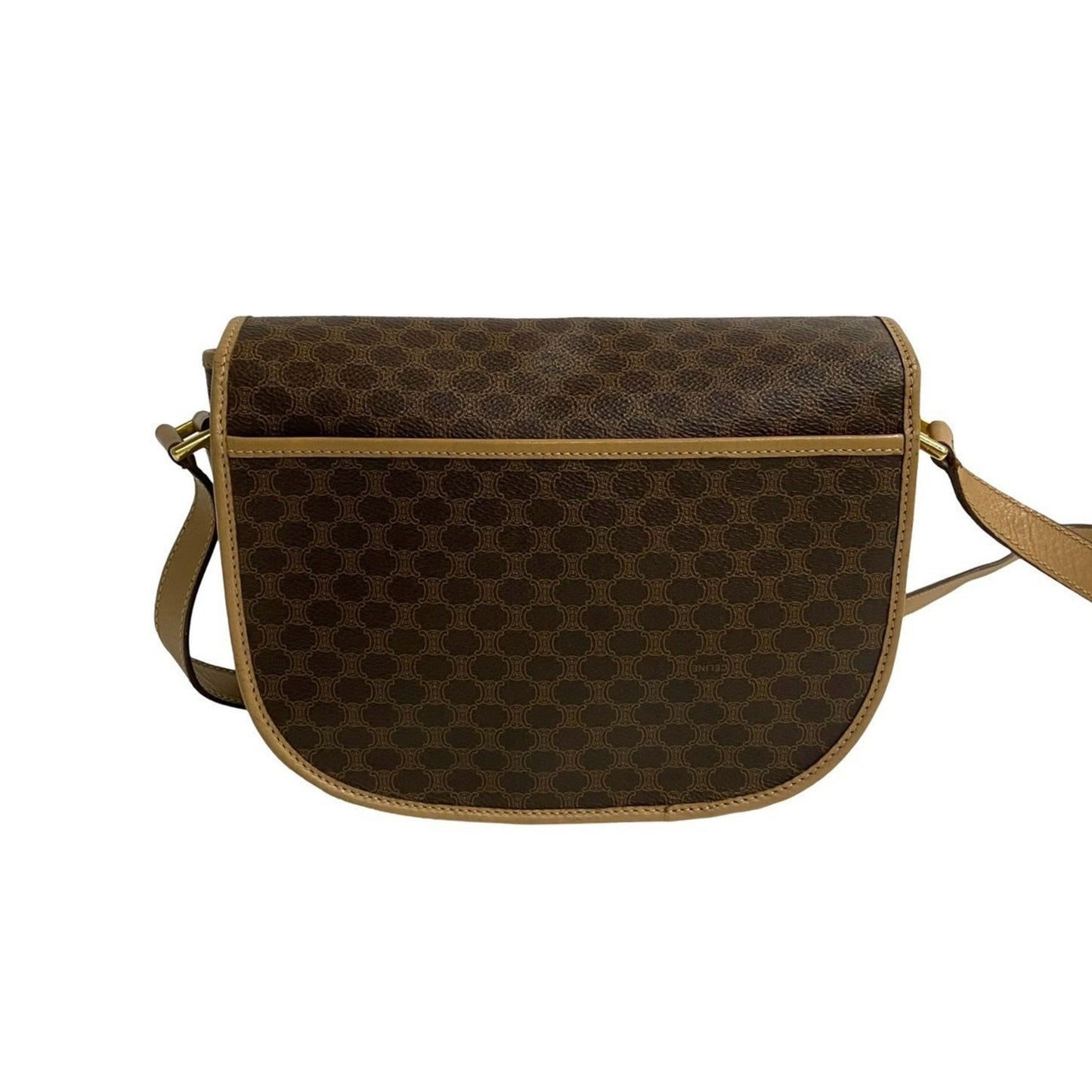 Celine Macadam Vintage Blason Triomphe Leather Shoulder Bag/Pochette In Brown