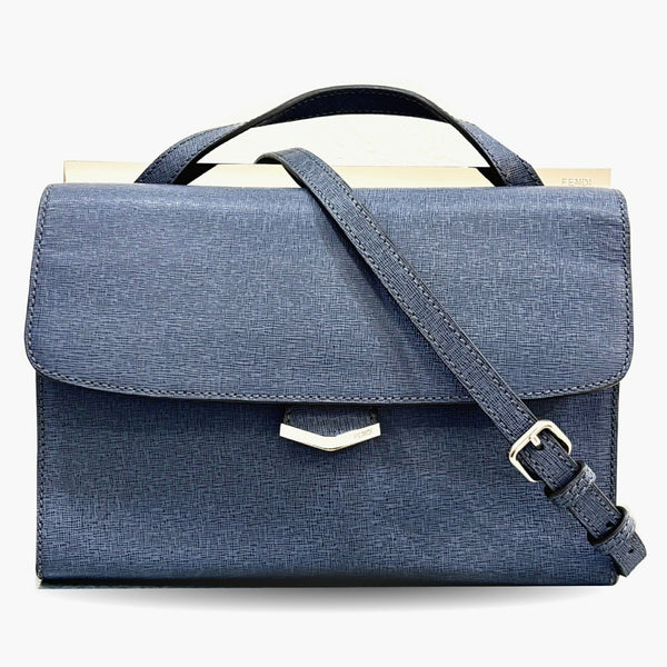 Fendi Demi Jour Shoulder Bag Handbag Leather Navy
