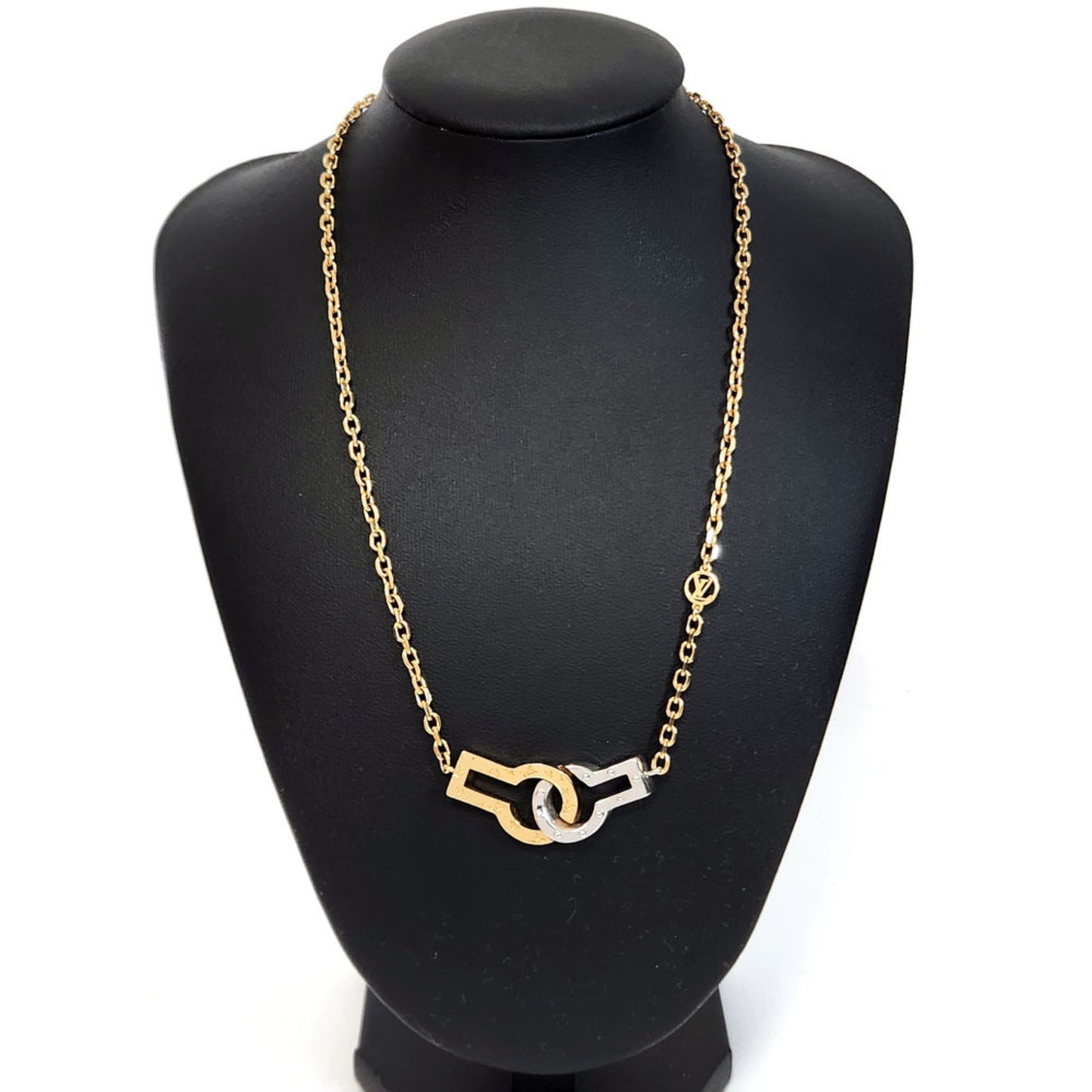 Louis Vuitton Collier Twin Rocks Necklace M64887 Gold Silver Metal Pendant
