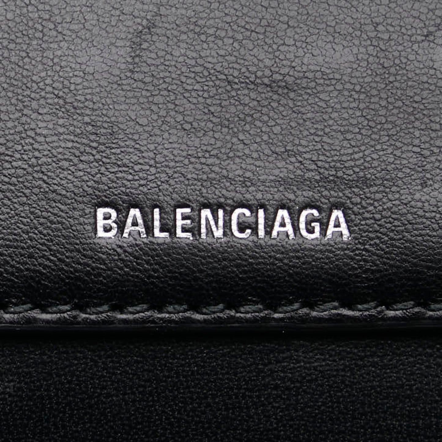 Balenciaga B Logo Trifold Shoulder Wallet 580037 Black Leather