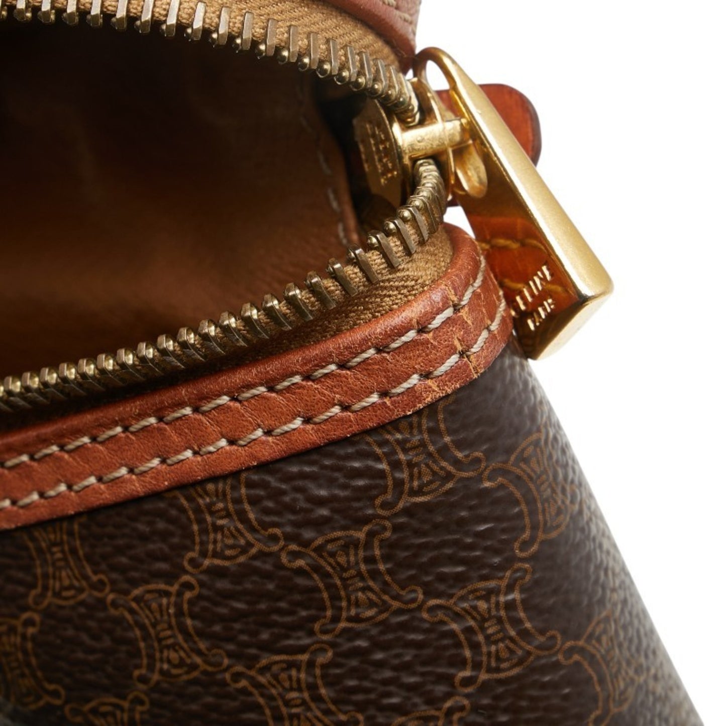 Celine Macadam Vanity Bag Handbag Pouch Brown Pvc Leather