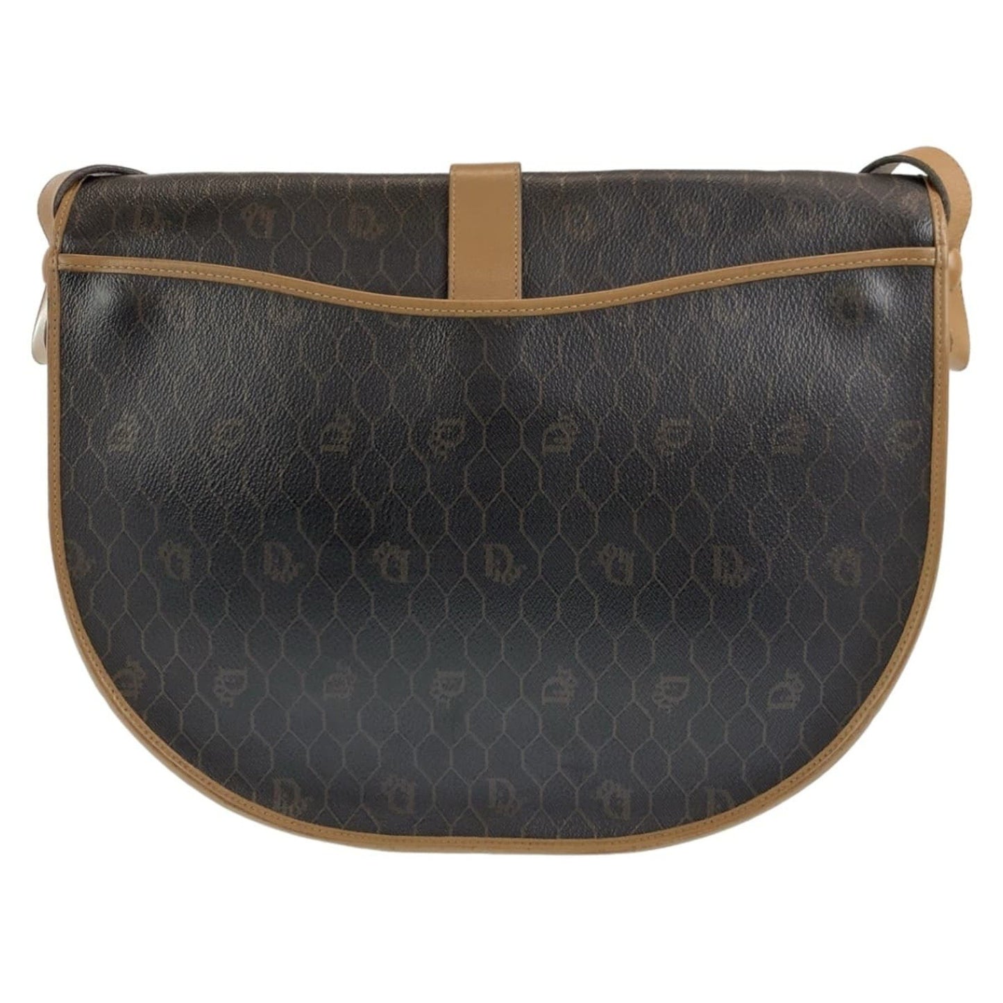 Christian Dior Vintage Honeycomb Pattern Brown Gold Hardware Leather Shoulder Bag Pochette