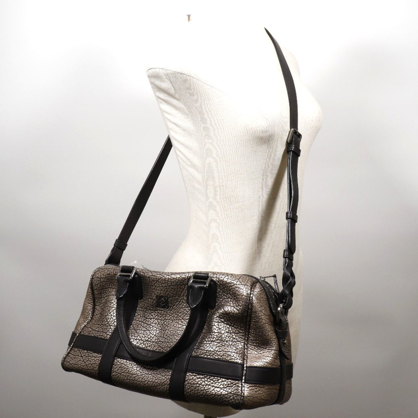 Loewe 2Way Shoulder Handbag Mini Boston Calf Black/Silver