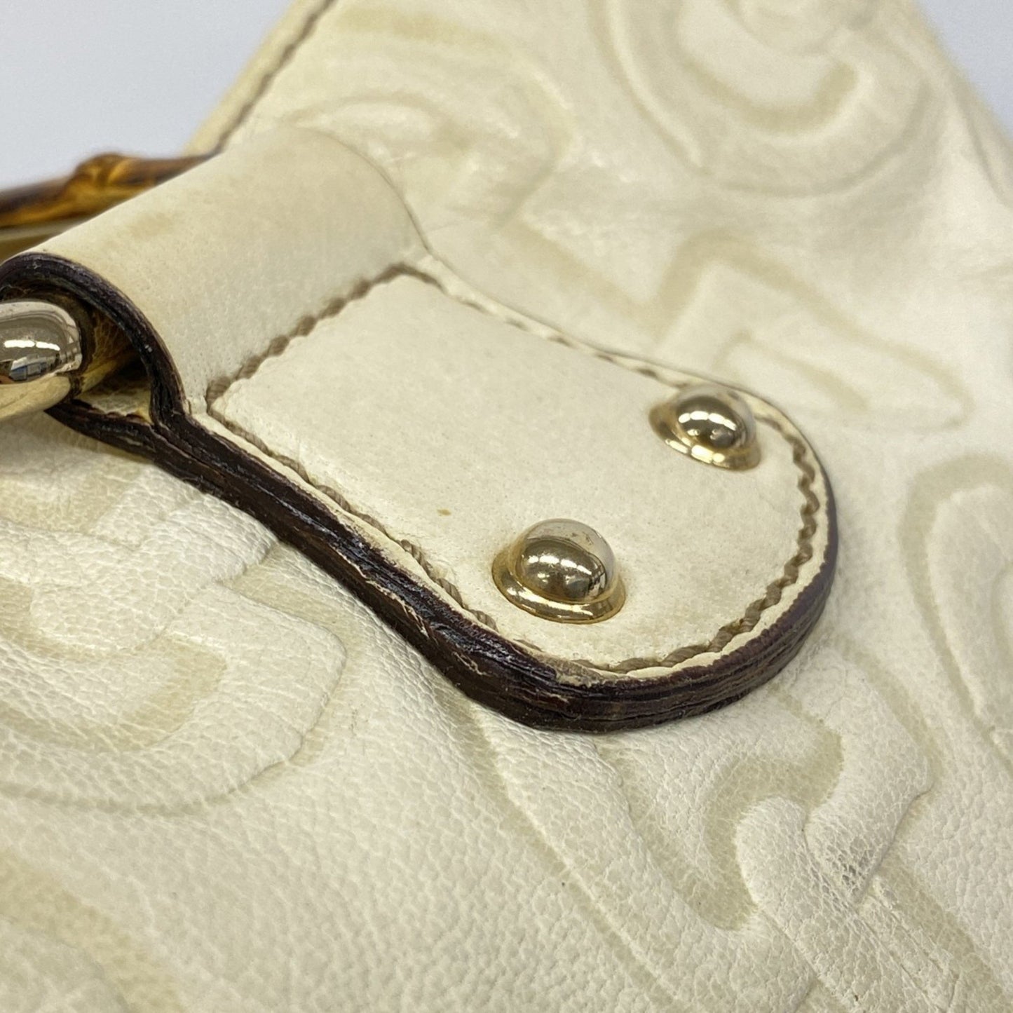 Gucci Bamboo Horsebit Handbag 154375 Leather Ivory Champagne