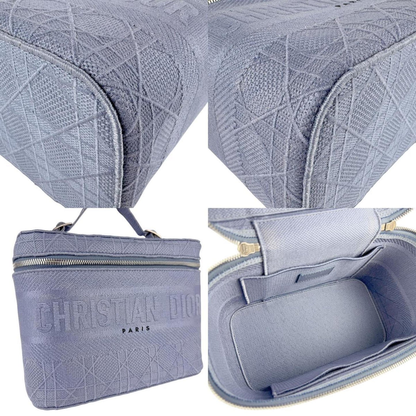 Christian Dior Handbag Vanity Bag Canvas Blue Silver