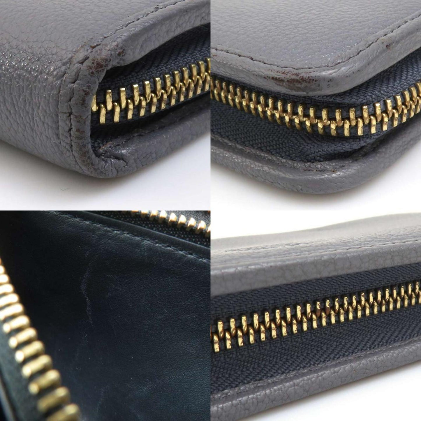 Loewe Round Long Wallet Anagram Leather Gray Gold