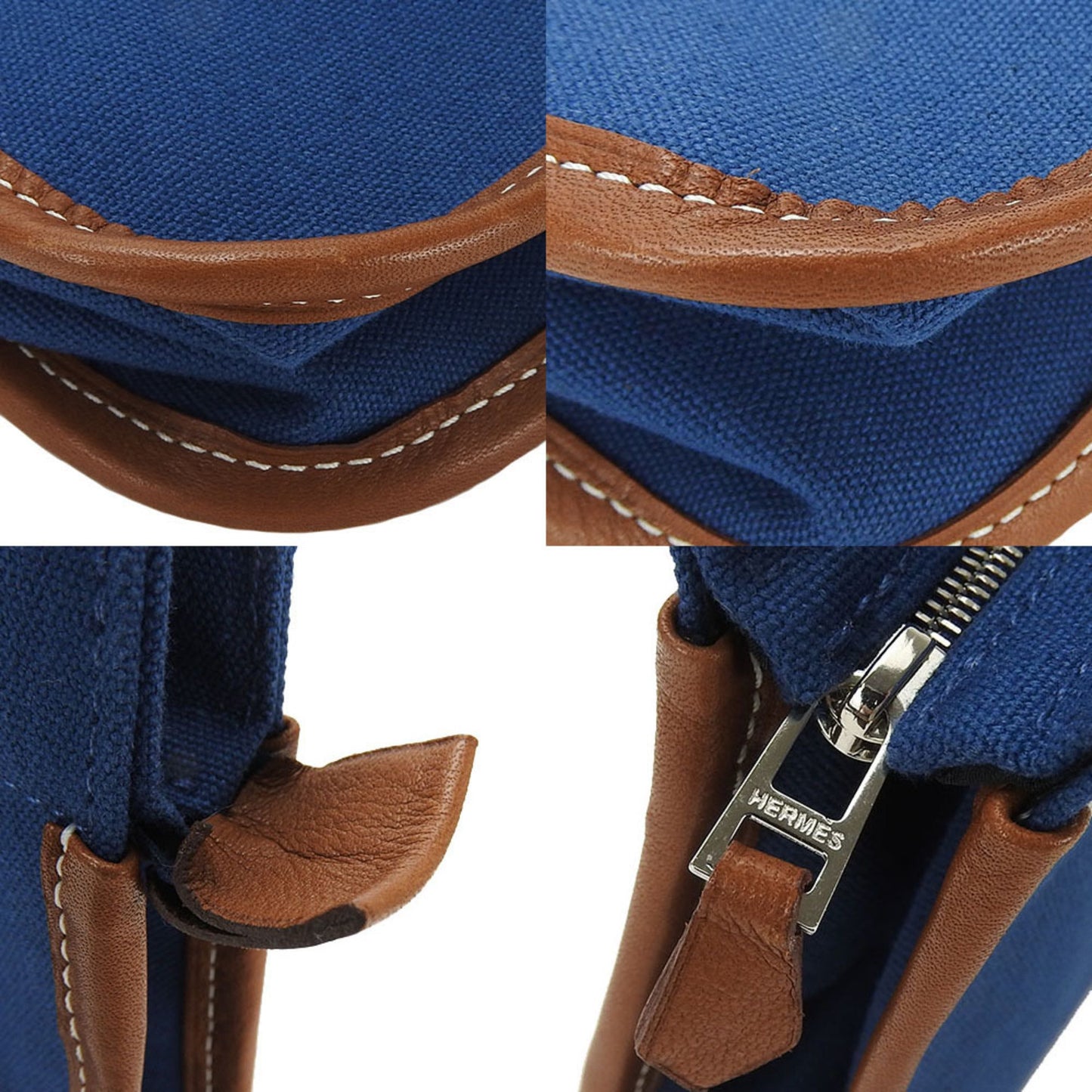 Hermes Clutch Bag Canvas Leather Navy Brown