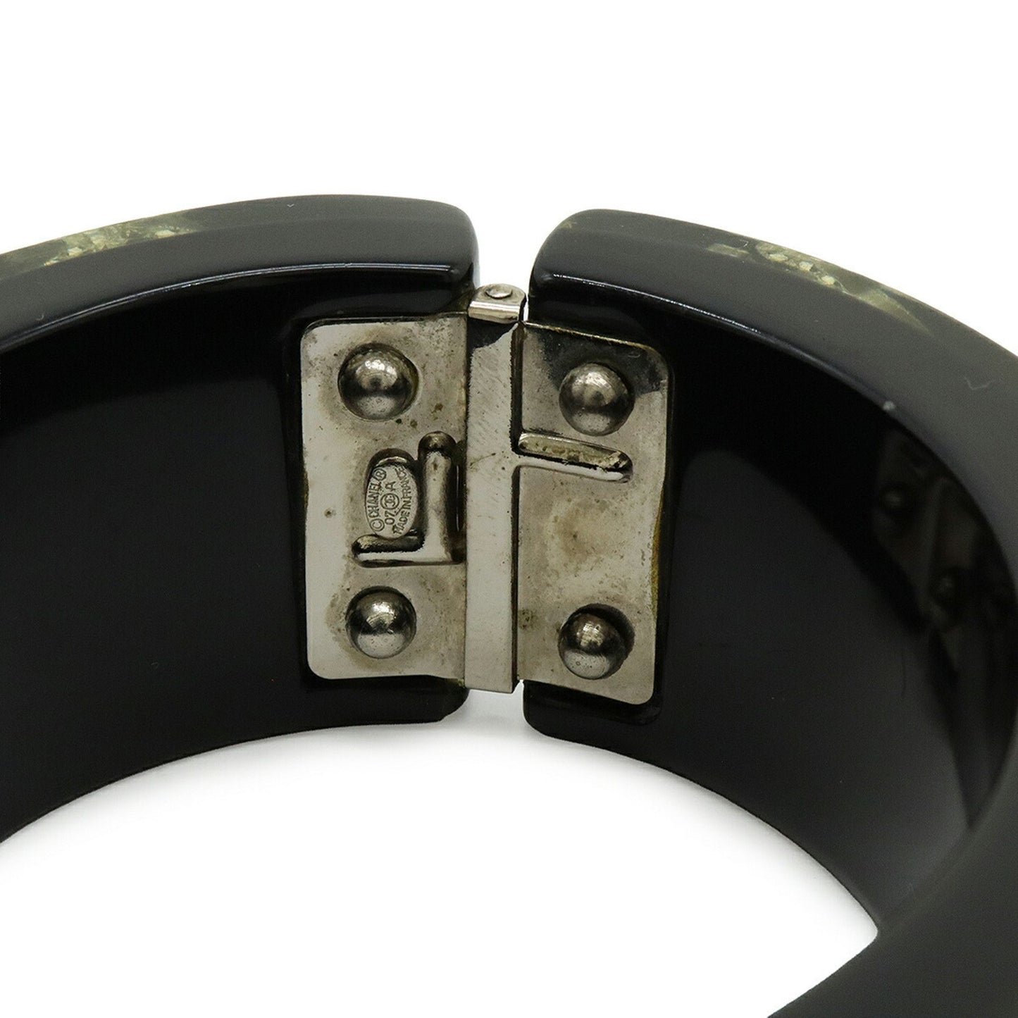 Chanel Bangle Bracelet Coco Mark Rhinestone Resin Black 07 A