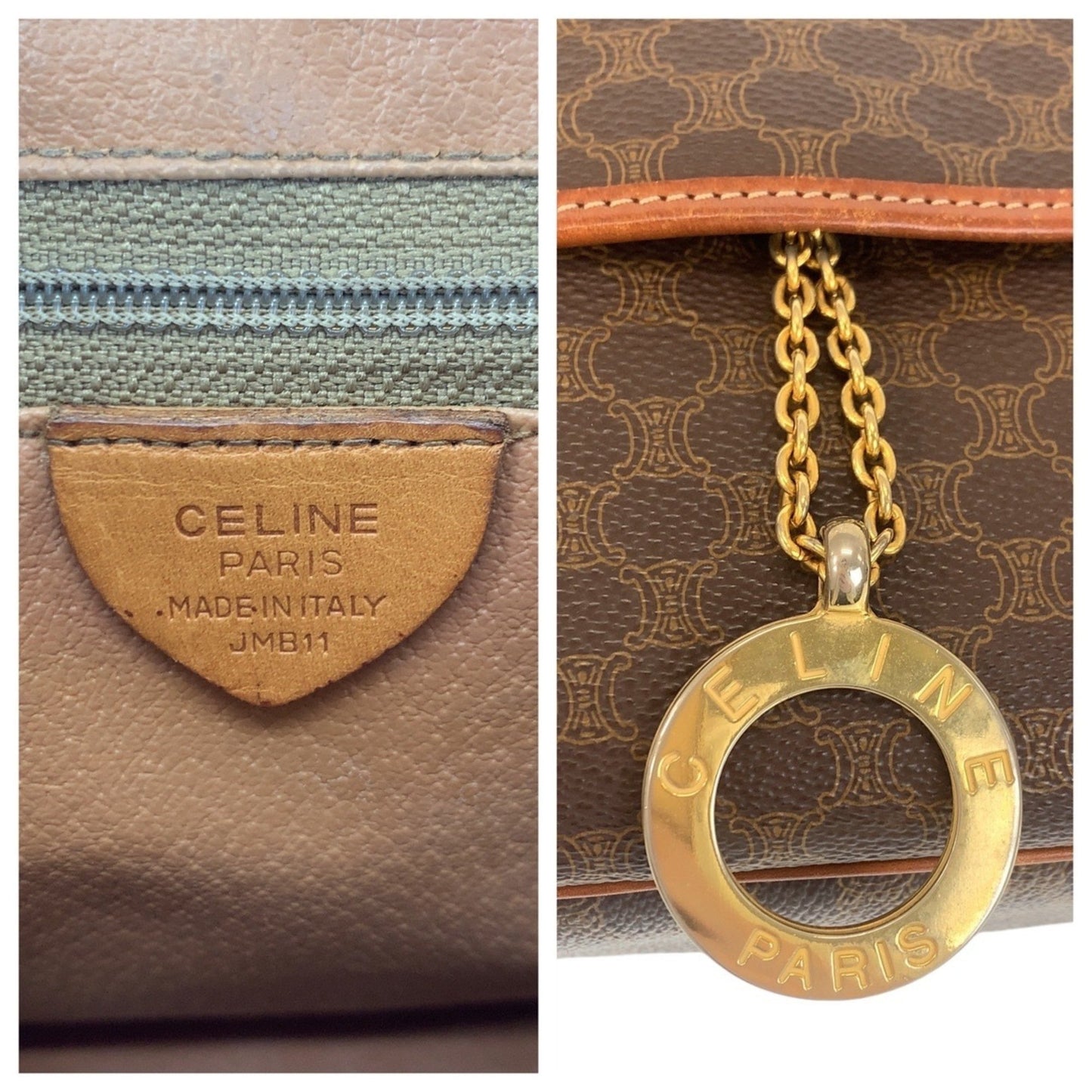 Celine Vintage Macadam Circle Logo Metal Fittings Brown Gold Leather Jmb11 Shoulder Bag Messenger