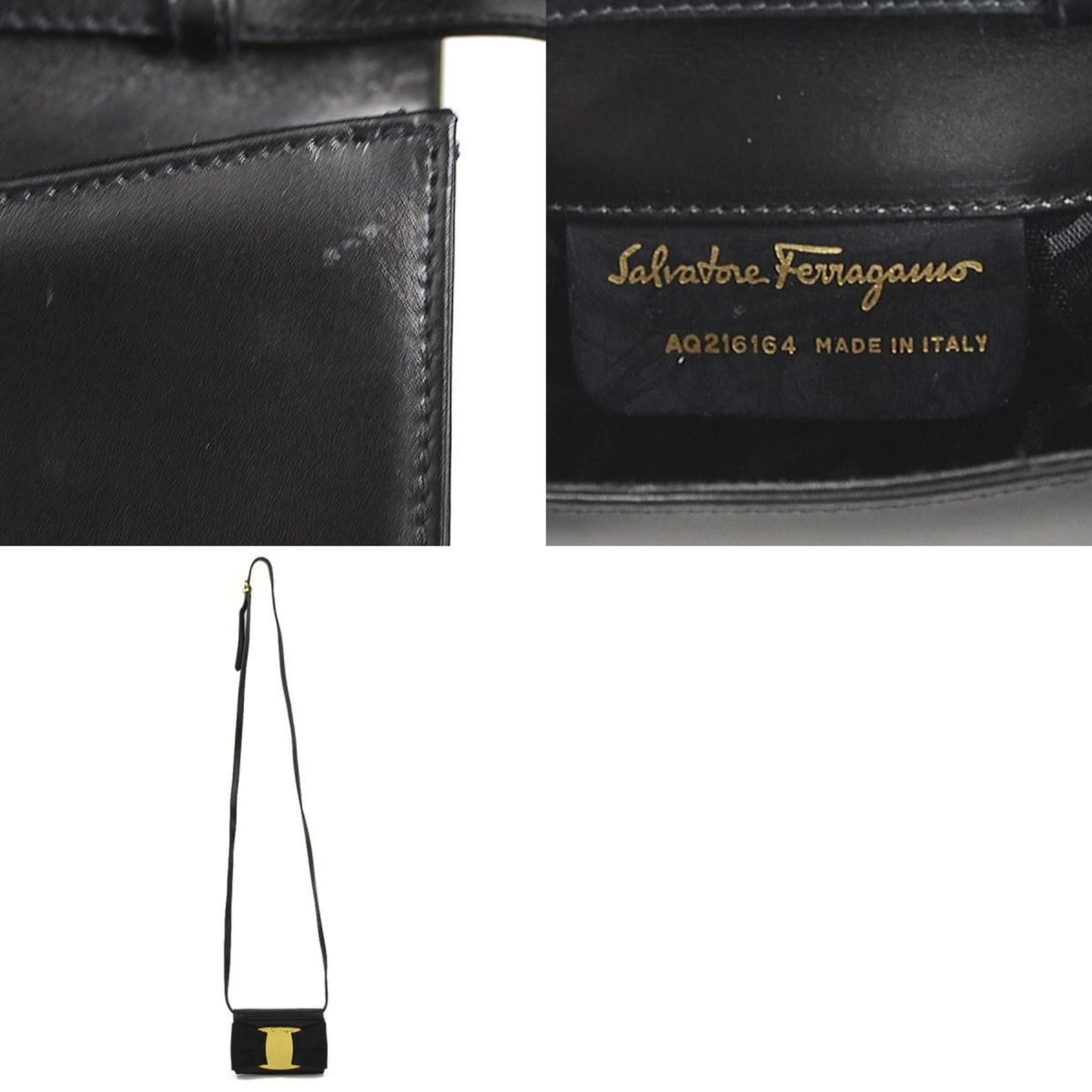 Salvatore Ferragamo Shoulder Bag Vara Leather Black Gold