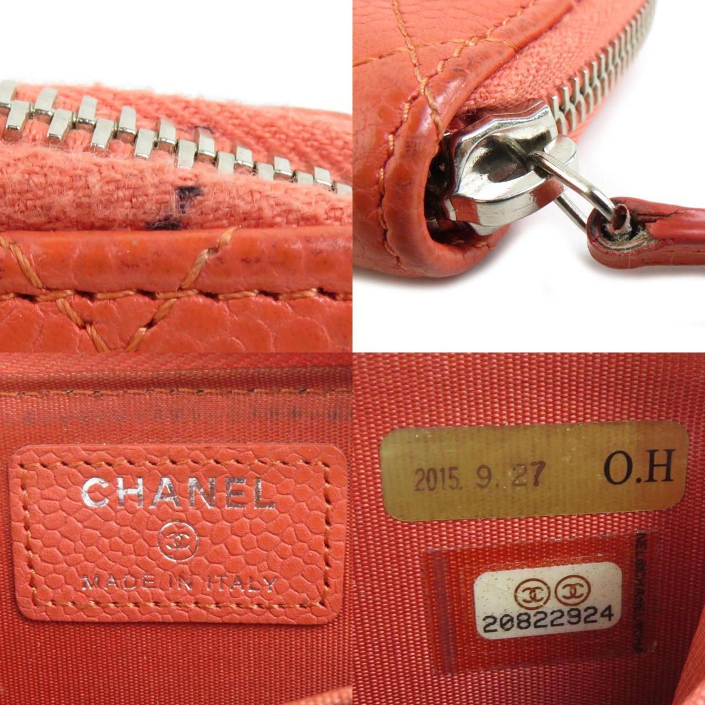 Chanel Card Case/Business Holder Wallet/Coin Case Coco Mark Caviar Skin Leather Coral Silver