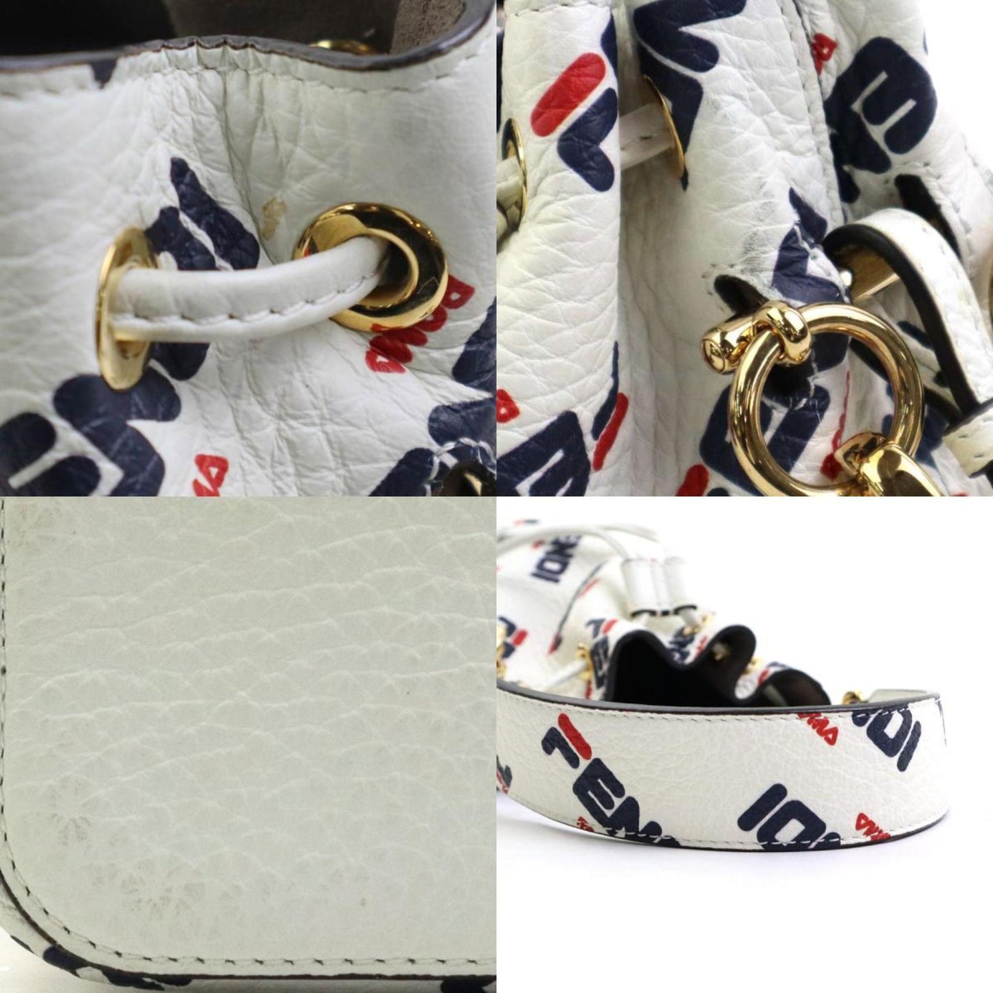 Fendi Handbag Shoulder Bag Montresor Leather Metal White Gold
