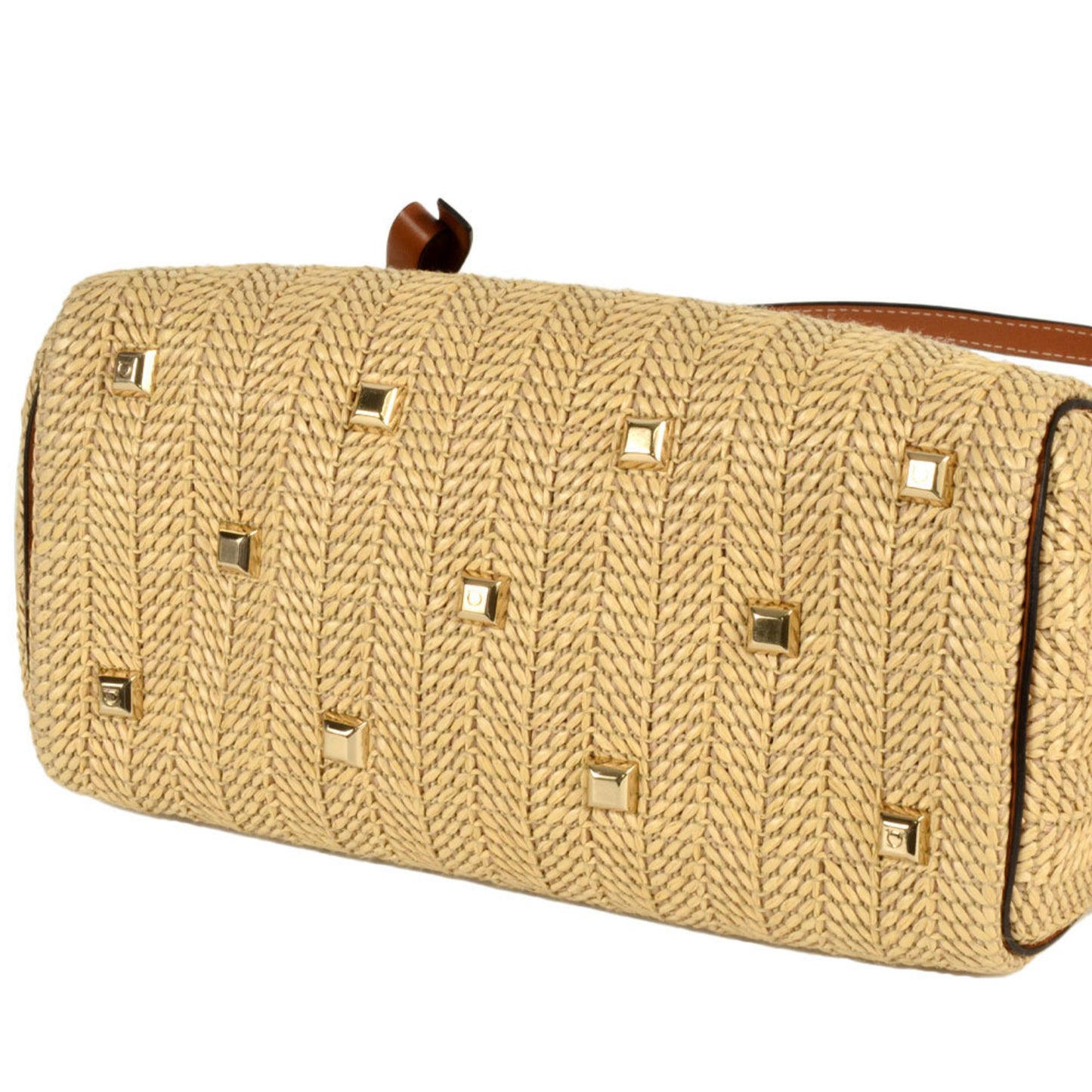 Salvatore Ferragamo Ferragamo Gancini Studio Bag Handbag Leather Raffia Dh-21 H539 Brown