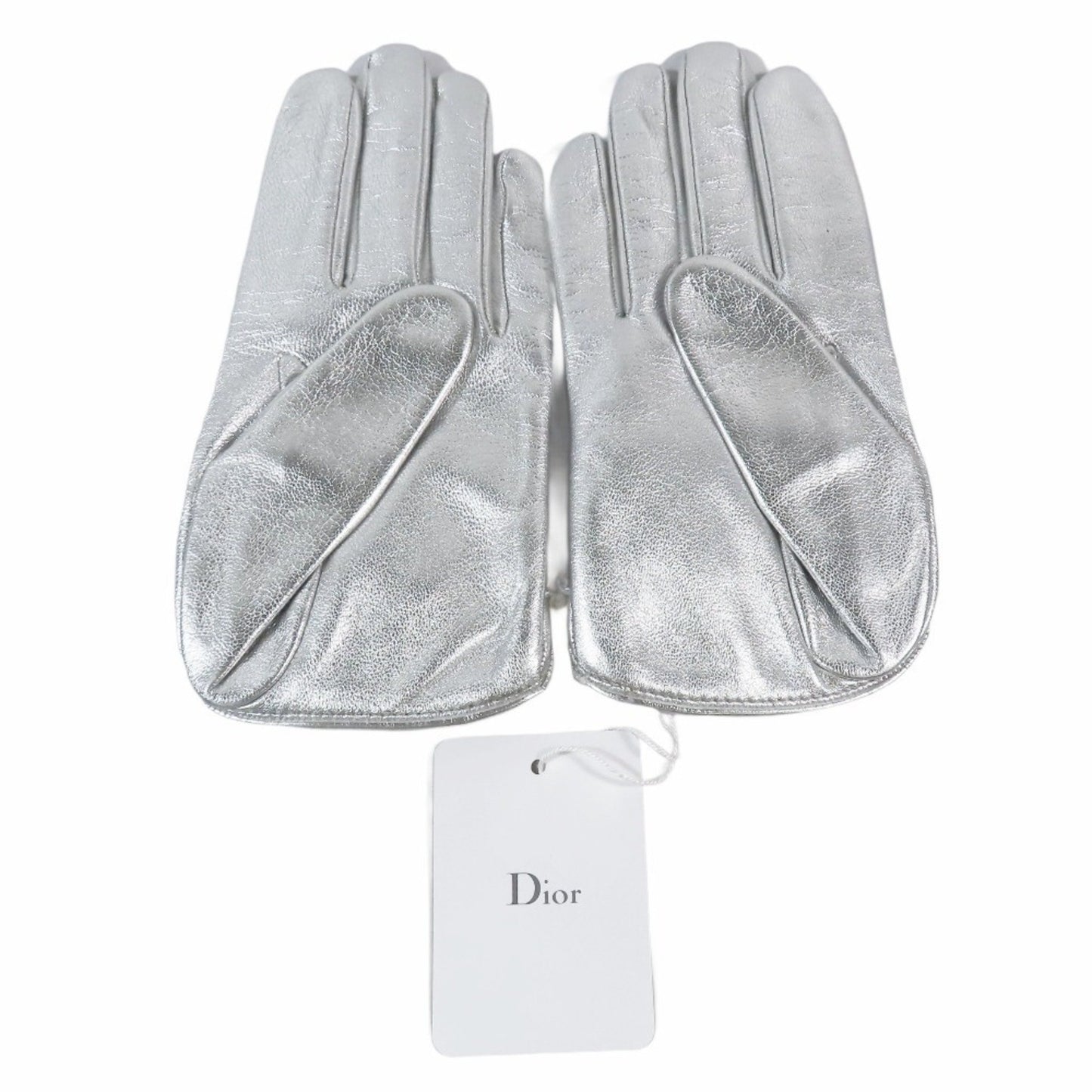 Christian Dior Lamb Leather Gloves With Logo And Pearl Chain Charm
