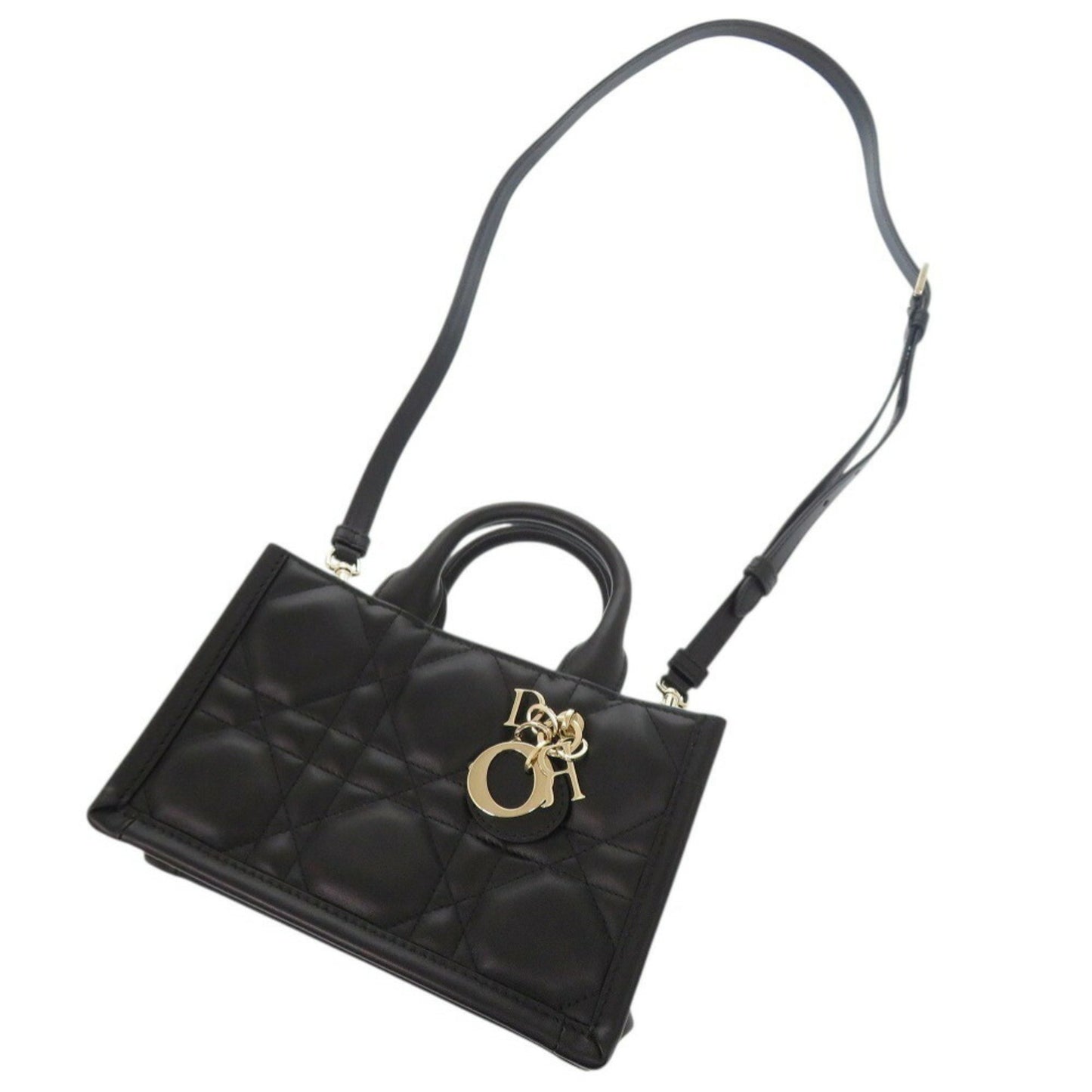 Like New Christian Dior Book Tote Mini Macrocannage S5573Owhp Calfskin Black Handbag Shoulder Bag
