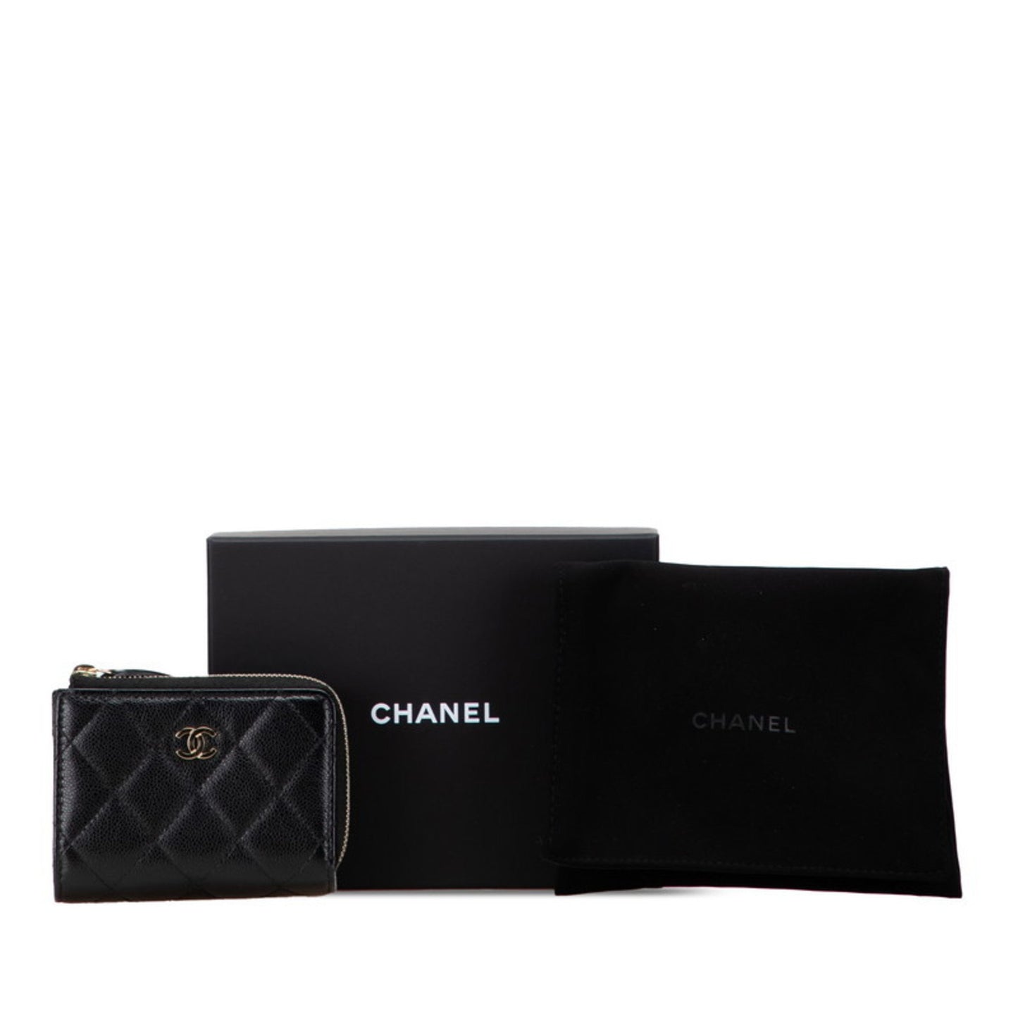 Chanel Matelasse Coco Mark Tri-Fold Wallet In Black Caviar Skin