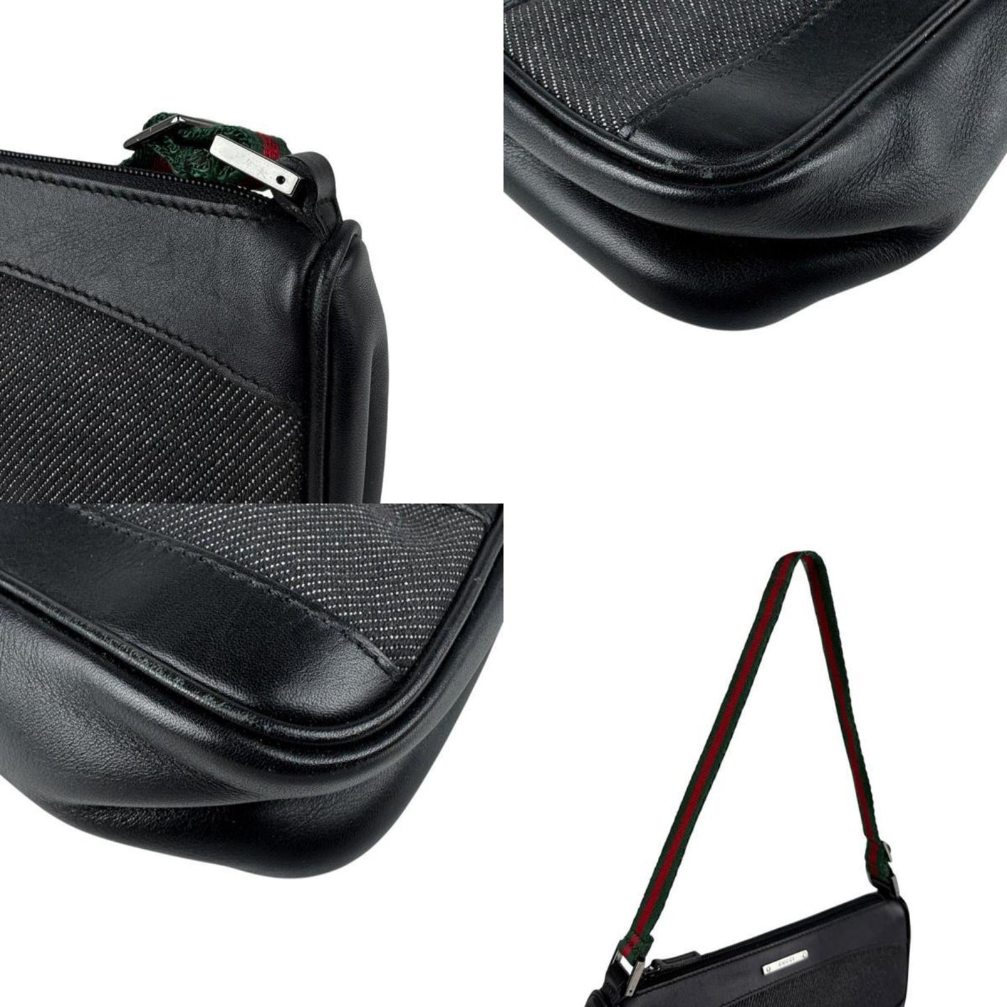 Gucci Handbag Leather Canvas Black Green Red