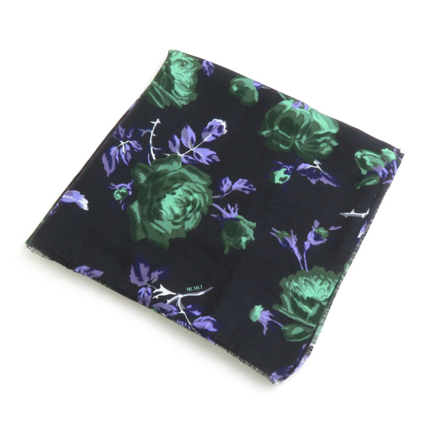 Christian Dior Shawl Scarf Muffler Wool Silk Black Green Purple