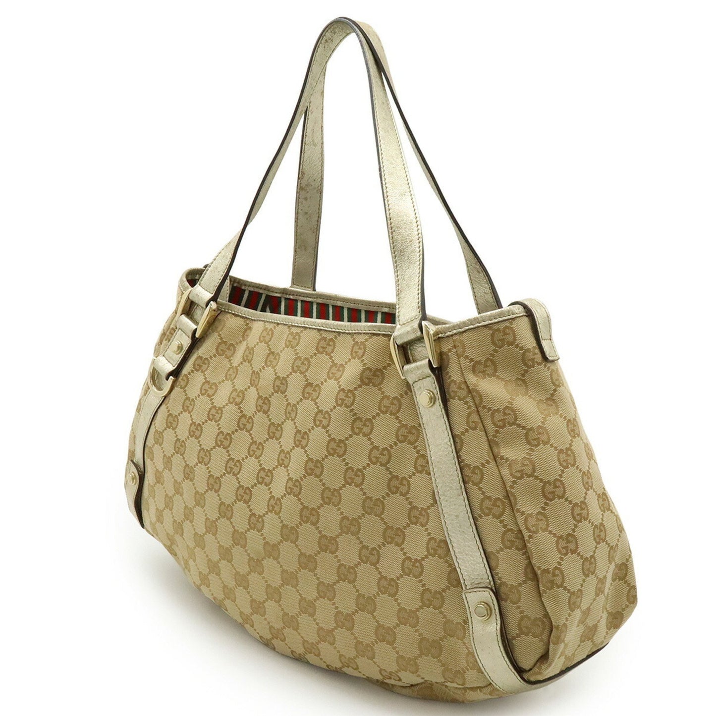 Gucci Abby Gg Canvas Tote Bag Shoulder Leather Beige Champagne Gold 130736
