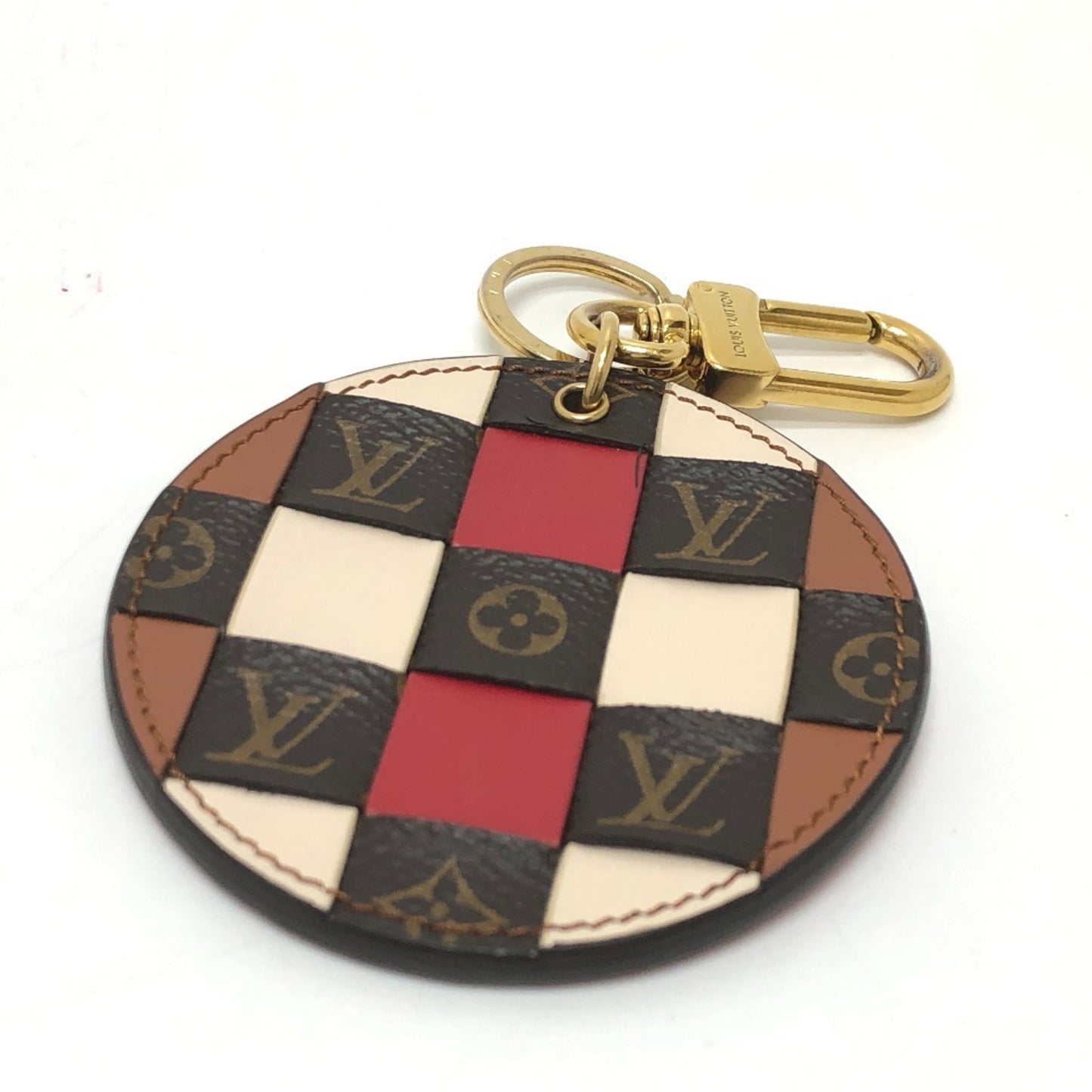 Louis Vuitton M68657 Porte Cle Monogram Check Key Ring Bag Charm Keychain Leather